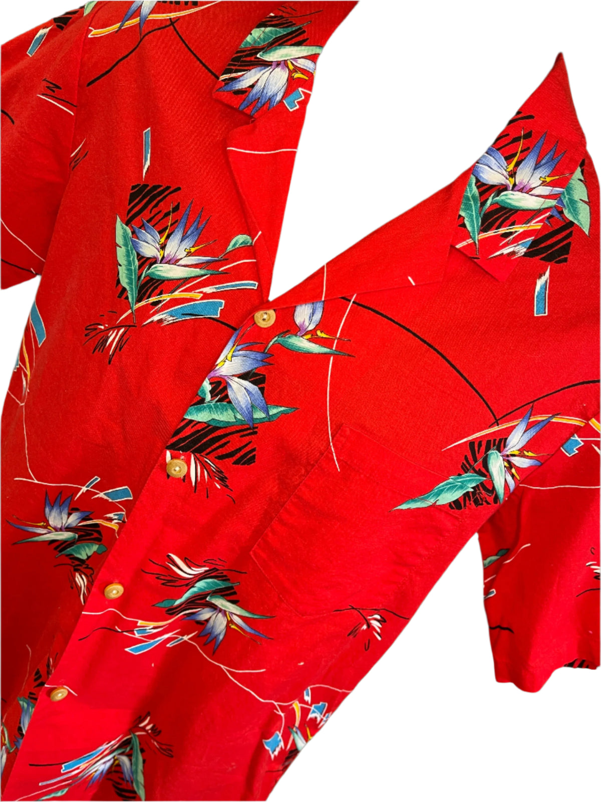 Hawaiian Aloha Shirt Made in Hawaii Vintage Red w/Bird of Paradise Men's Medium