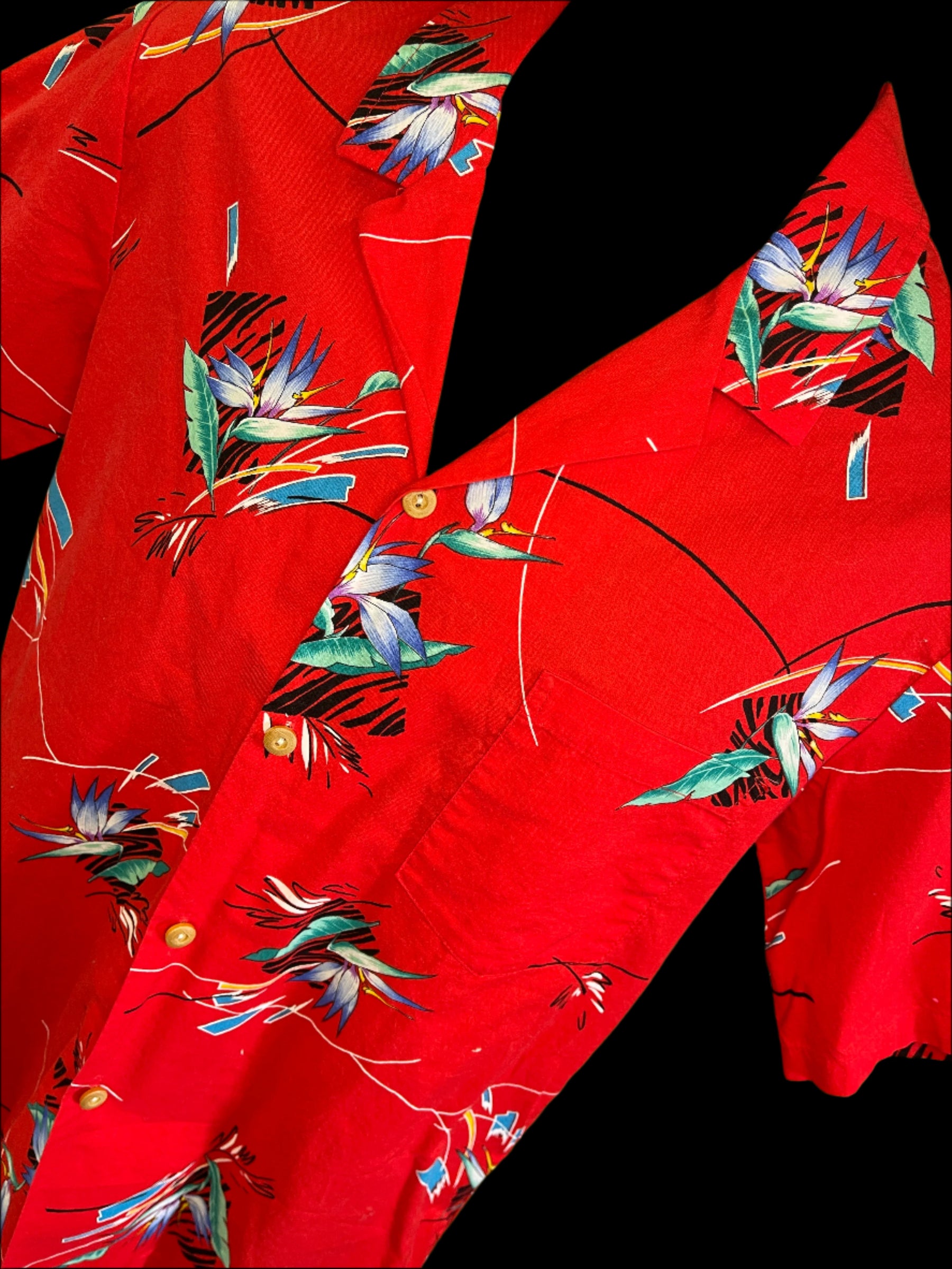 Hawaiian Aloha Shirt Made in Hawaii Vintage Red w/Bird of Paradise Men's Medium