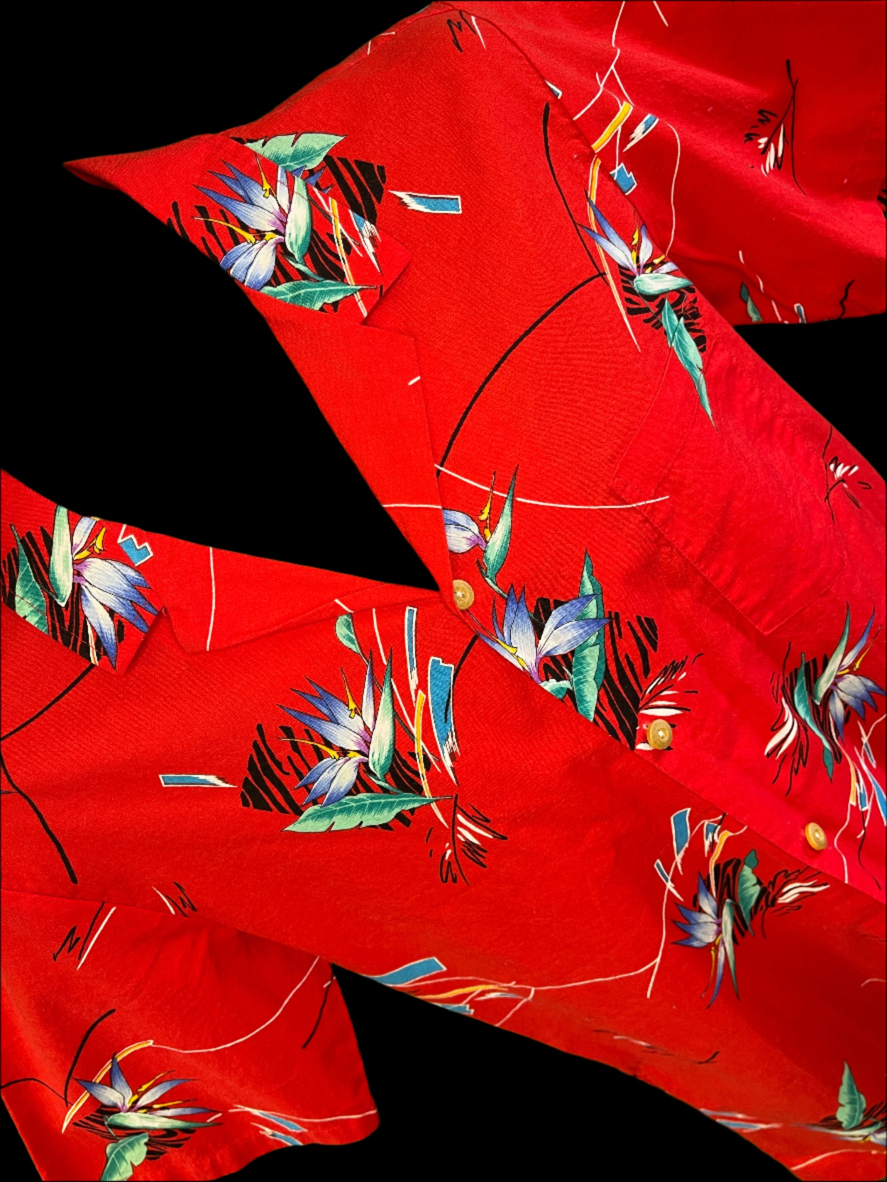 Hawaiian Aloha Shirt Made in Hawaii Vintage Red w/Bird of Paradise Men's Medium
