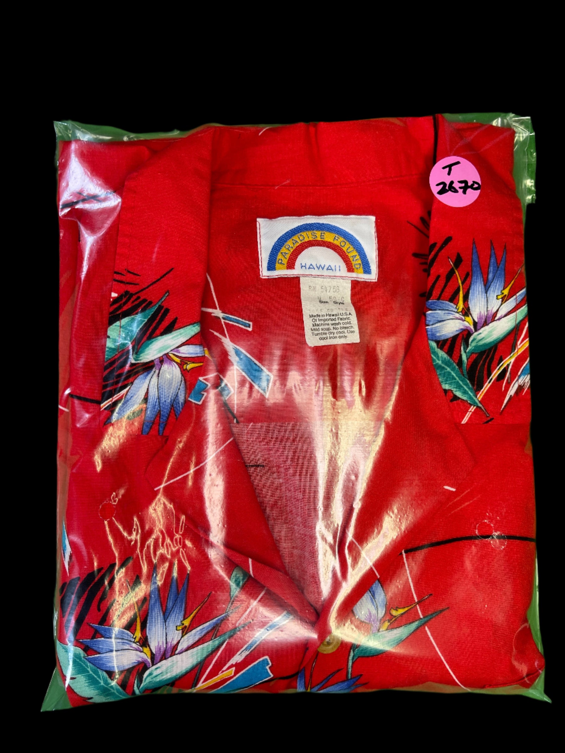 Hawaiian Aloha Shirt Made in Hawaii Vintage Red w/Bird of Paradise Men's Medium