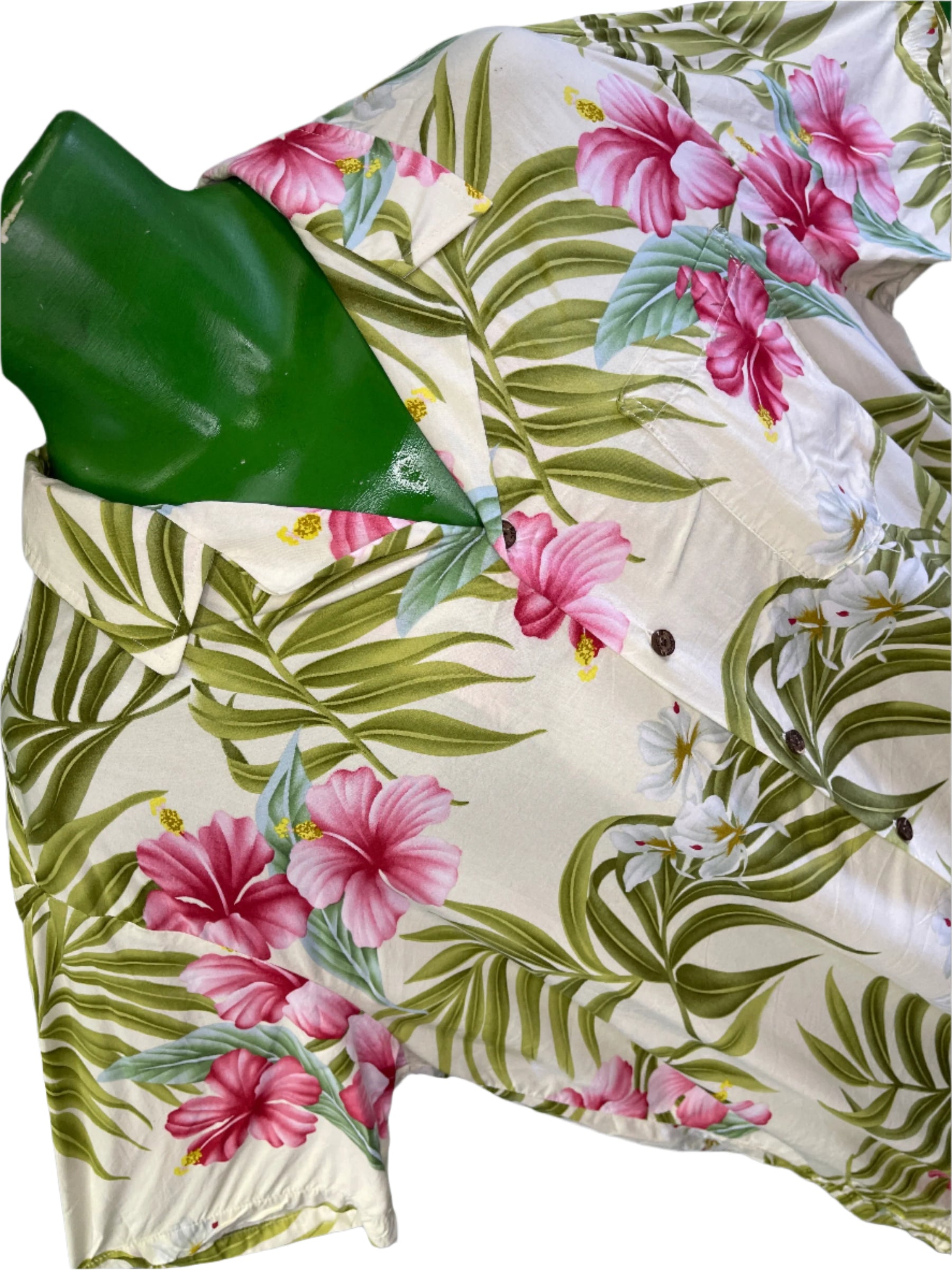Hawaiian Aloha Shirt Made in Hawaii Cream Hibiscus Floral Men's X-Large