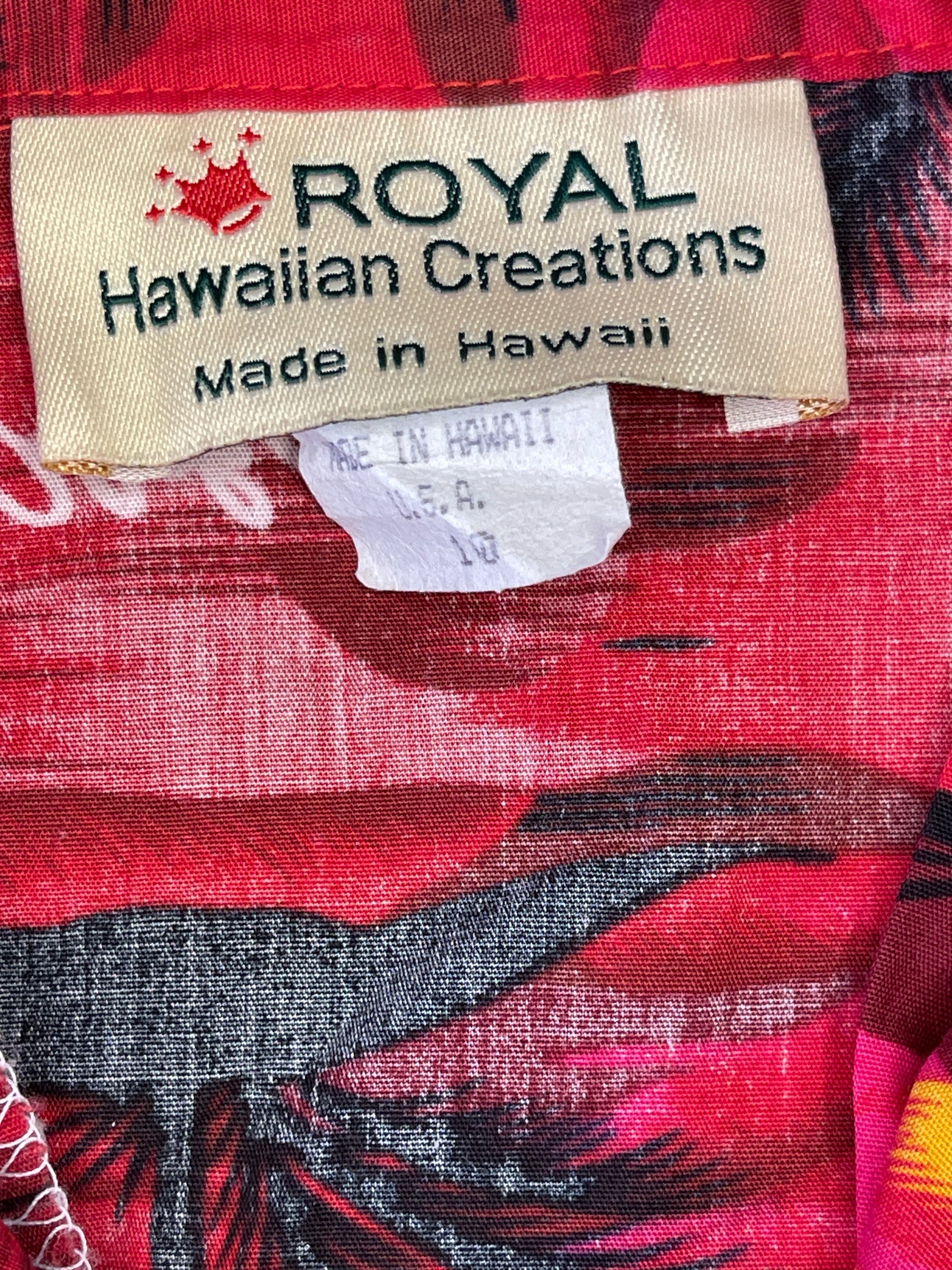 Hawaiian Aloha Shirt Made in Hawaii Red w/Palm Trees Youth Medium 10
