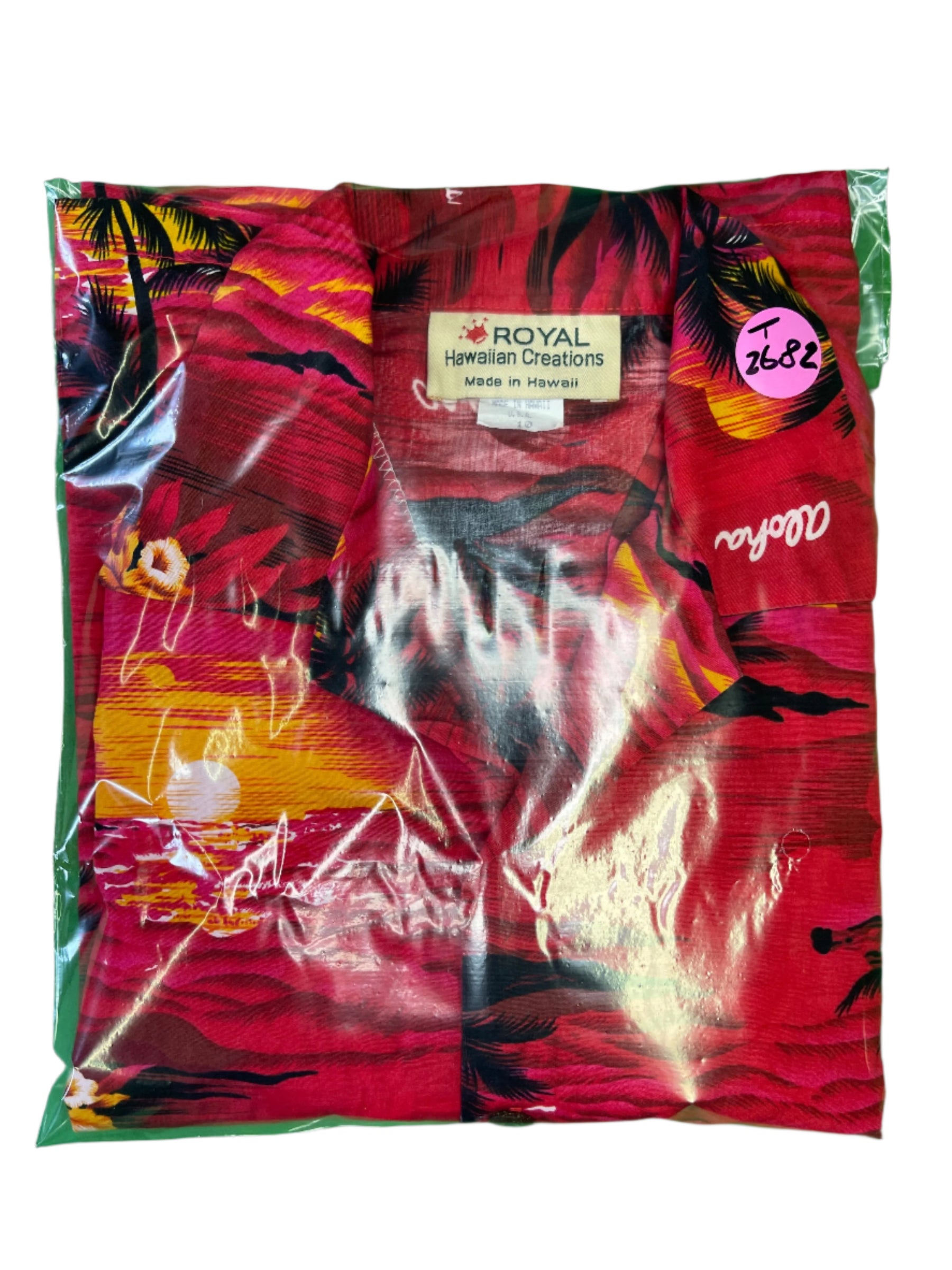 Hawaiian Aloha Shirt Made in Hawaii Red w/Palm Trees Youth Medium 10