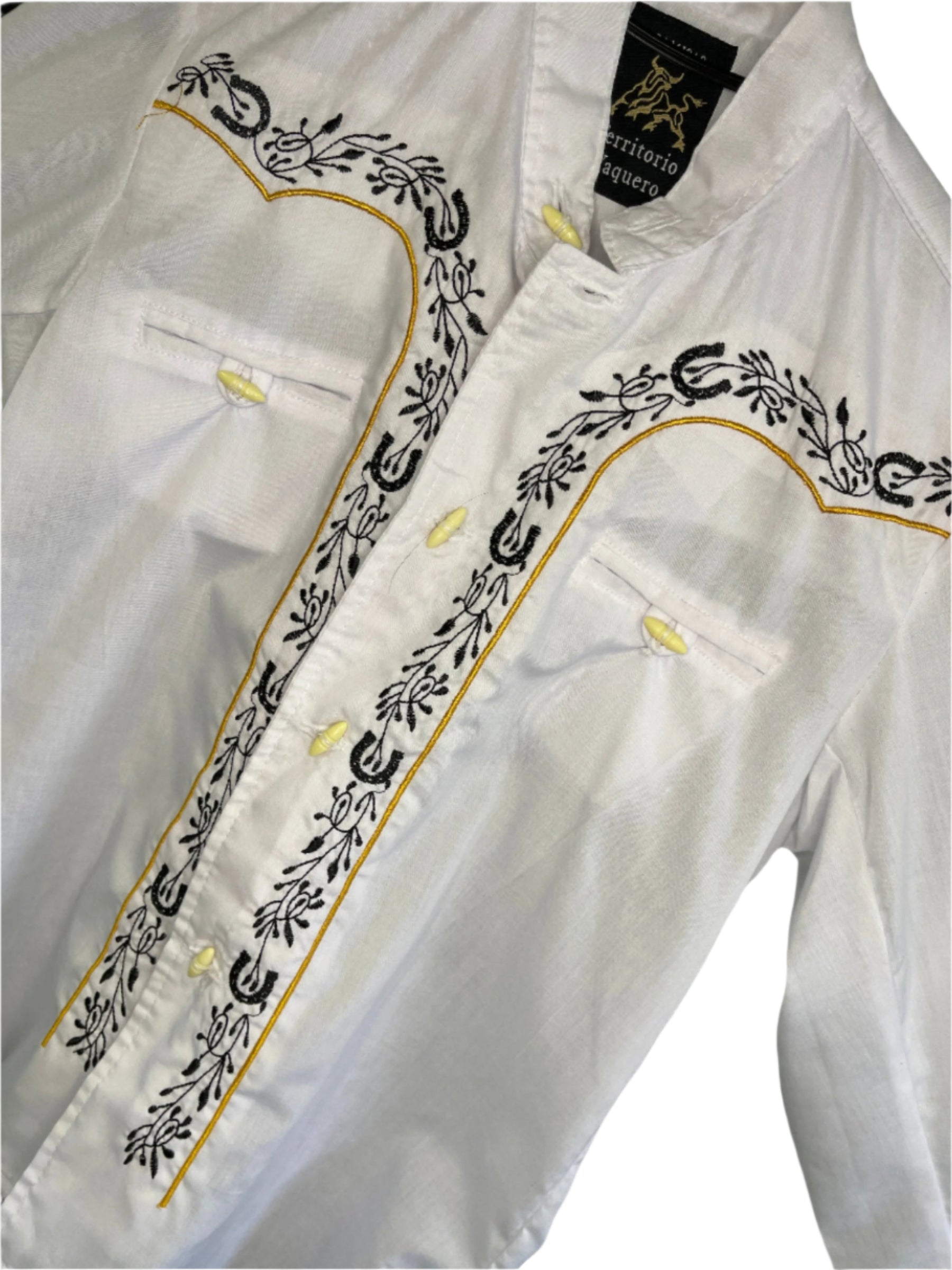 Western Mexican Cowboy Horseshoe L/S White Dress Shirt Youth Medium 12