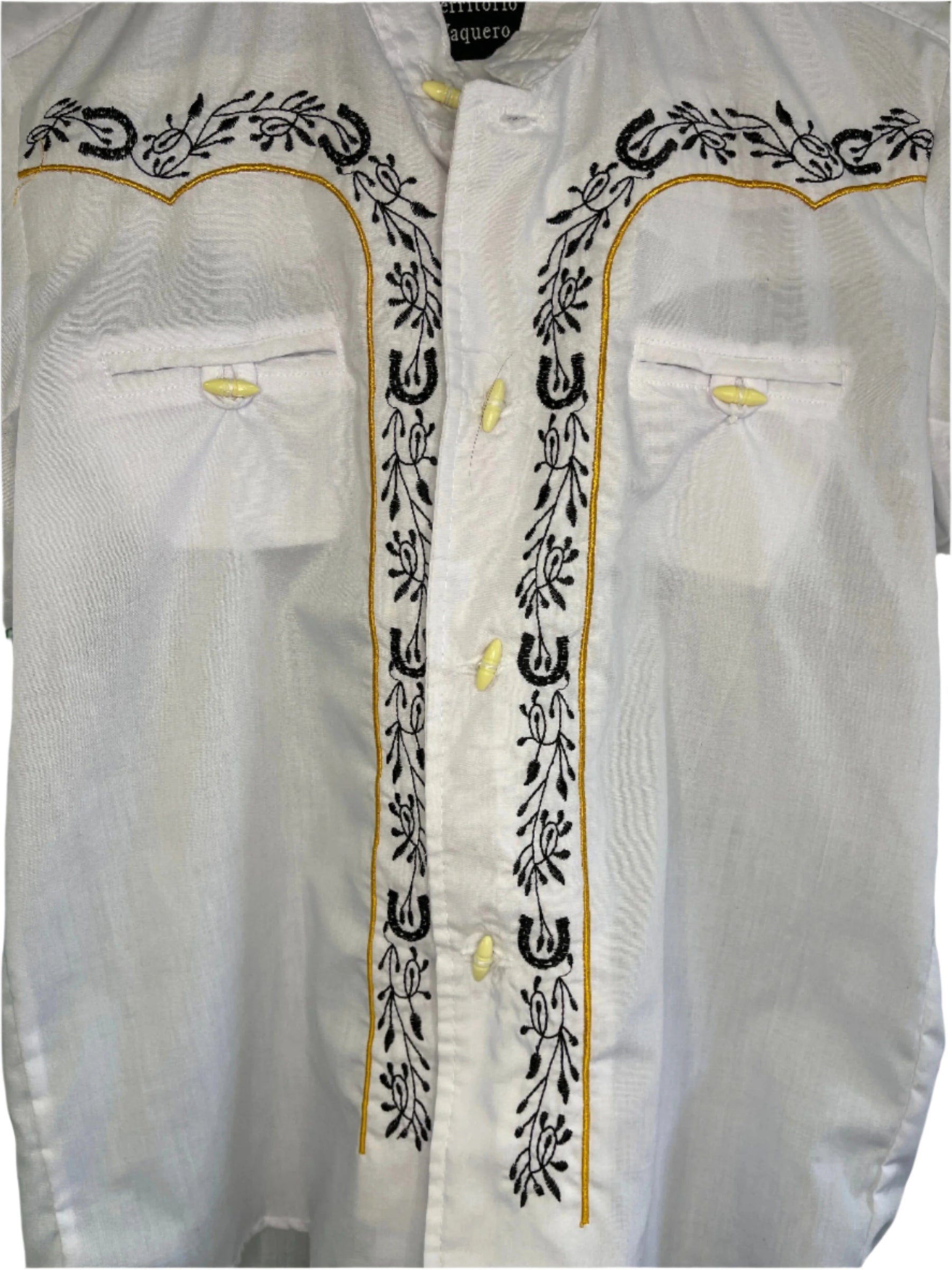 Western Mexican Cowboy Horseshoe L/S White Dress Shirt Youth Medium 12