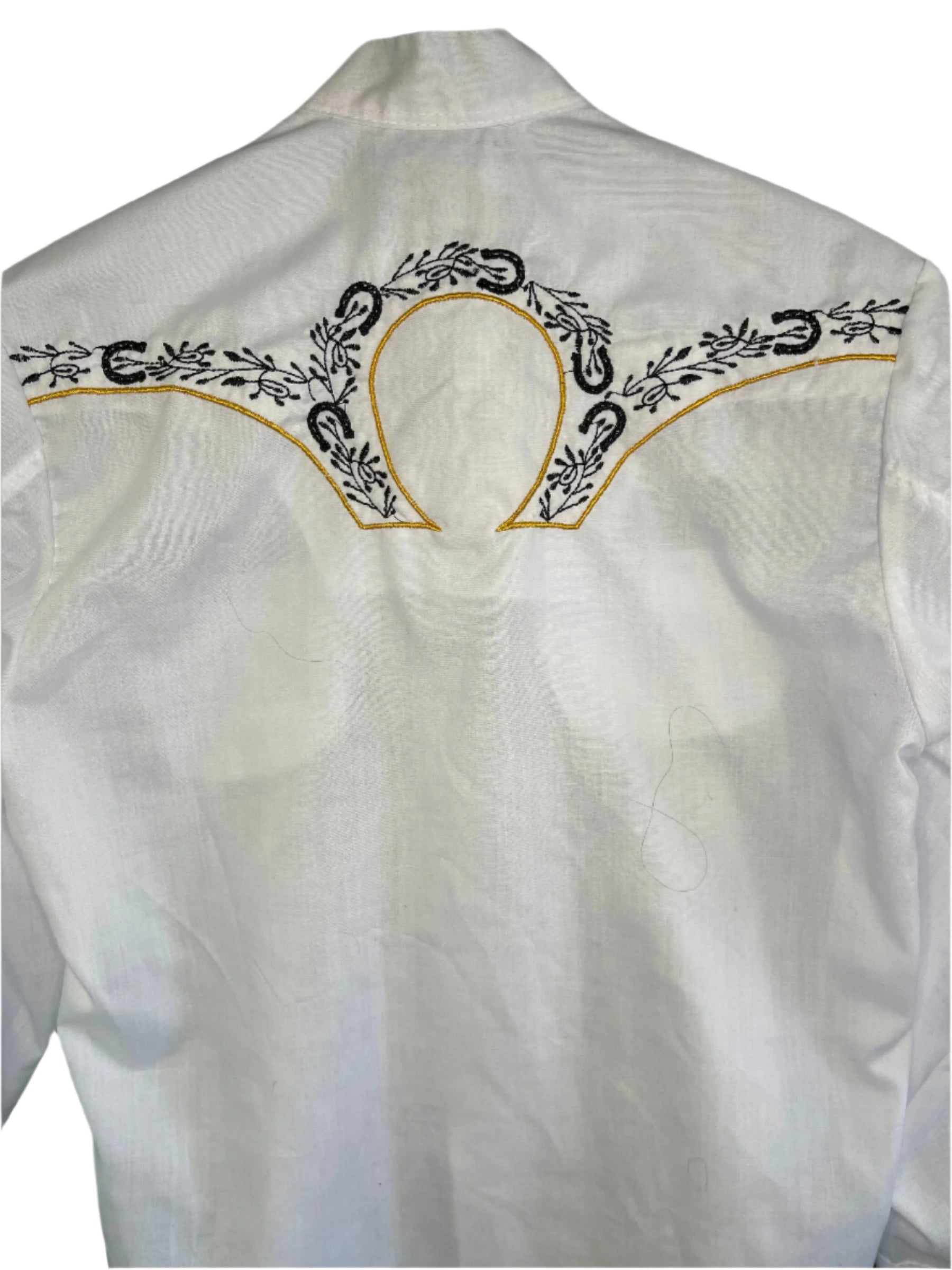 Western Mexican Cowboy Horseshoe L/S White Dress Shirt Youth Medium 12