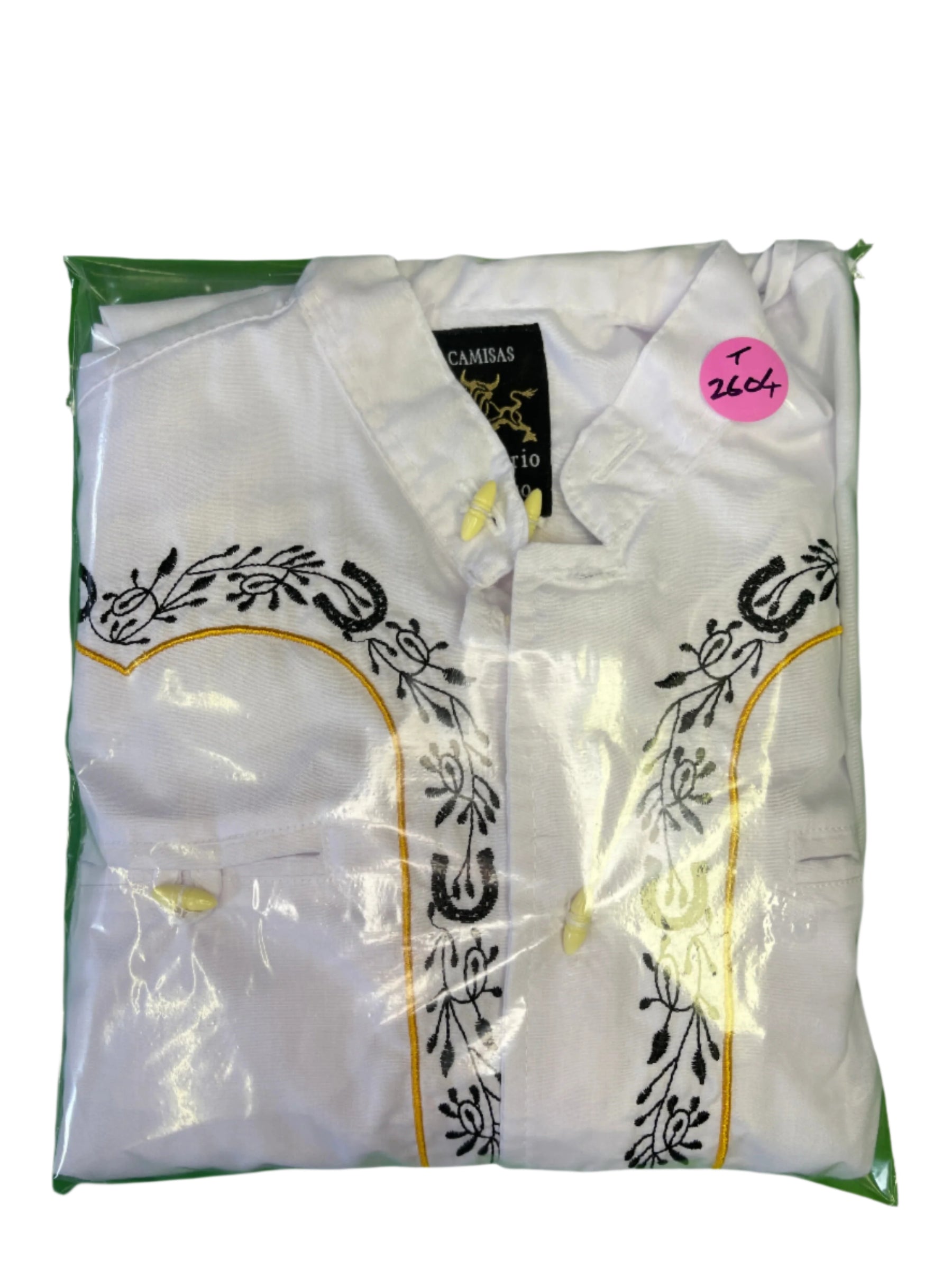 Western Mexican Cowboy Horseshoe L/S White Dress Shirt Youth Medium 12