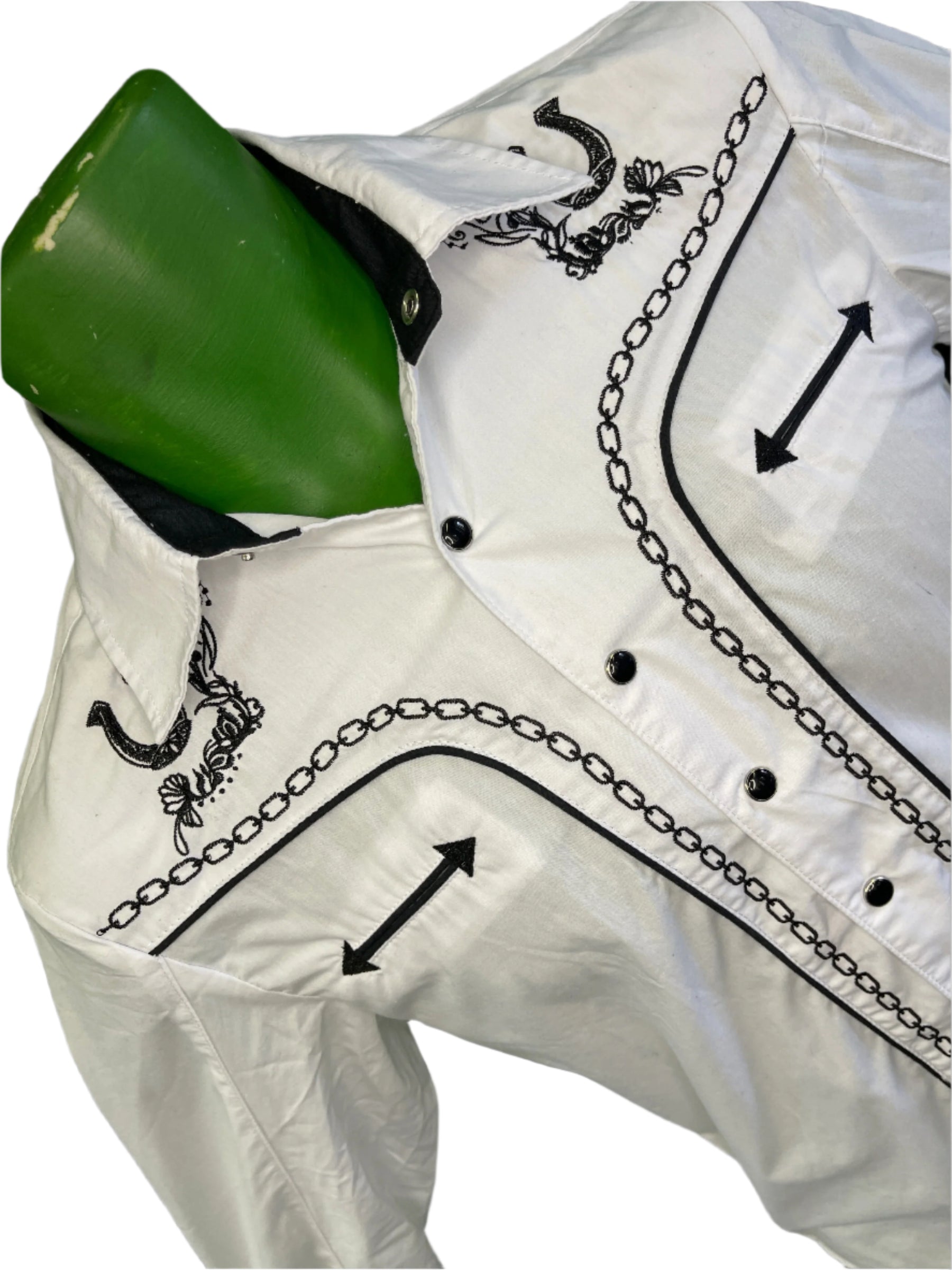 Western Mexican Cowboy Horseshoe L/S White Dress Shirt Youth Medium 12