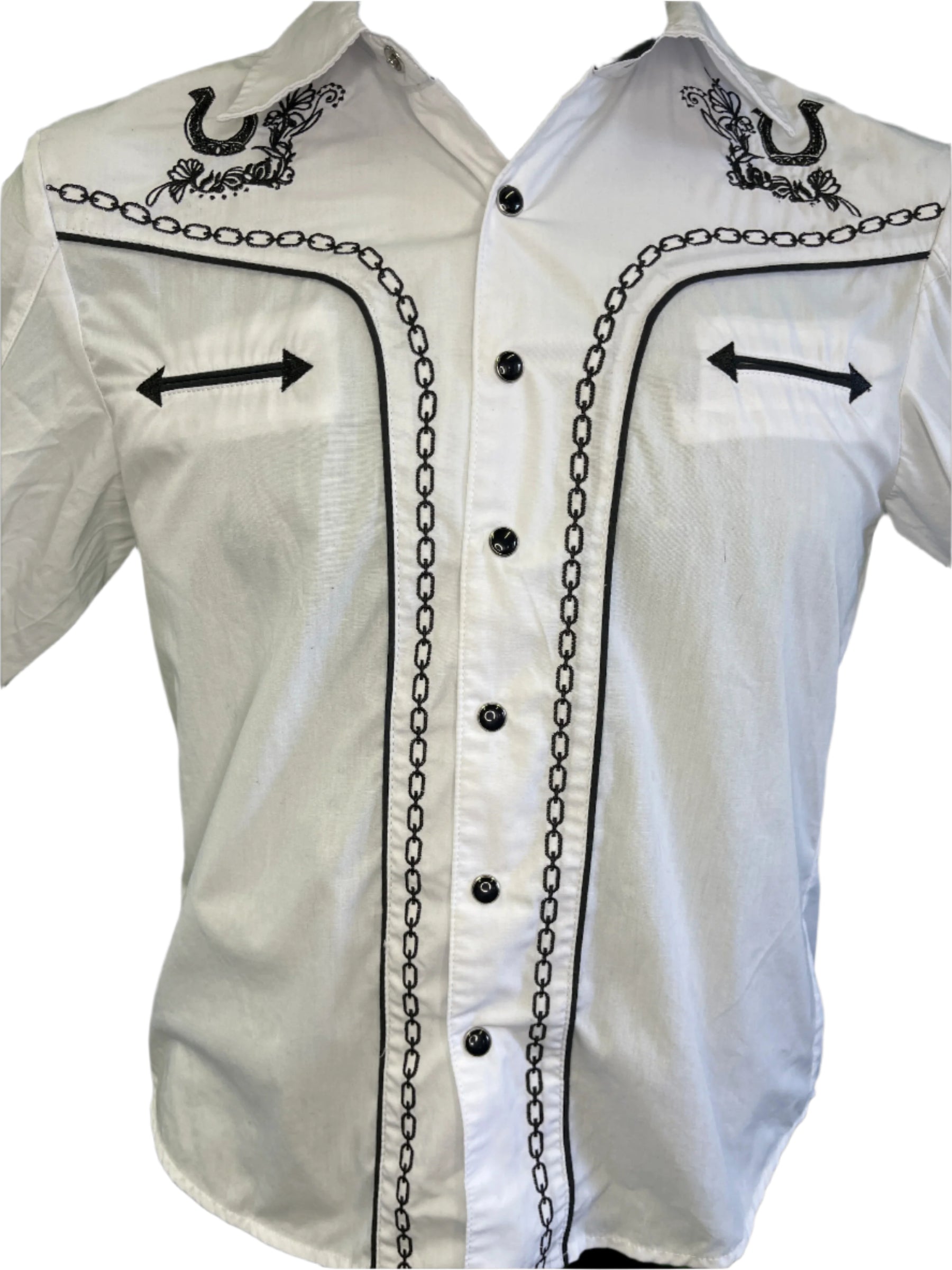 Western Mexican Cowboy Horseshoe L/S White Dress Shirt Youth Medium 12