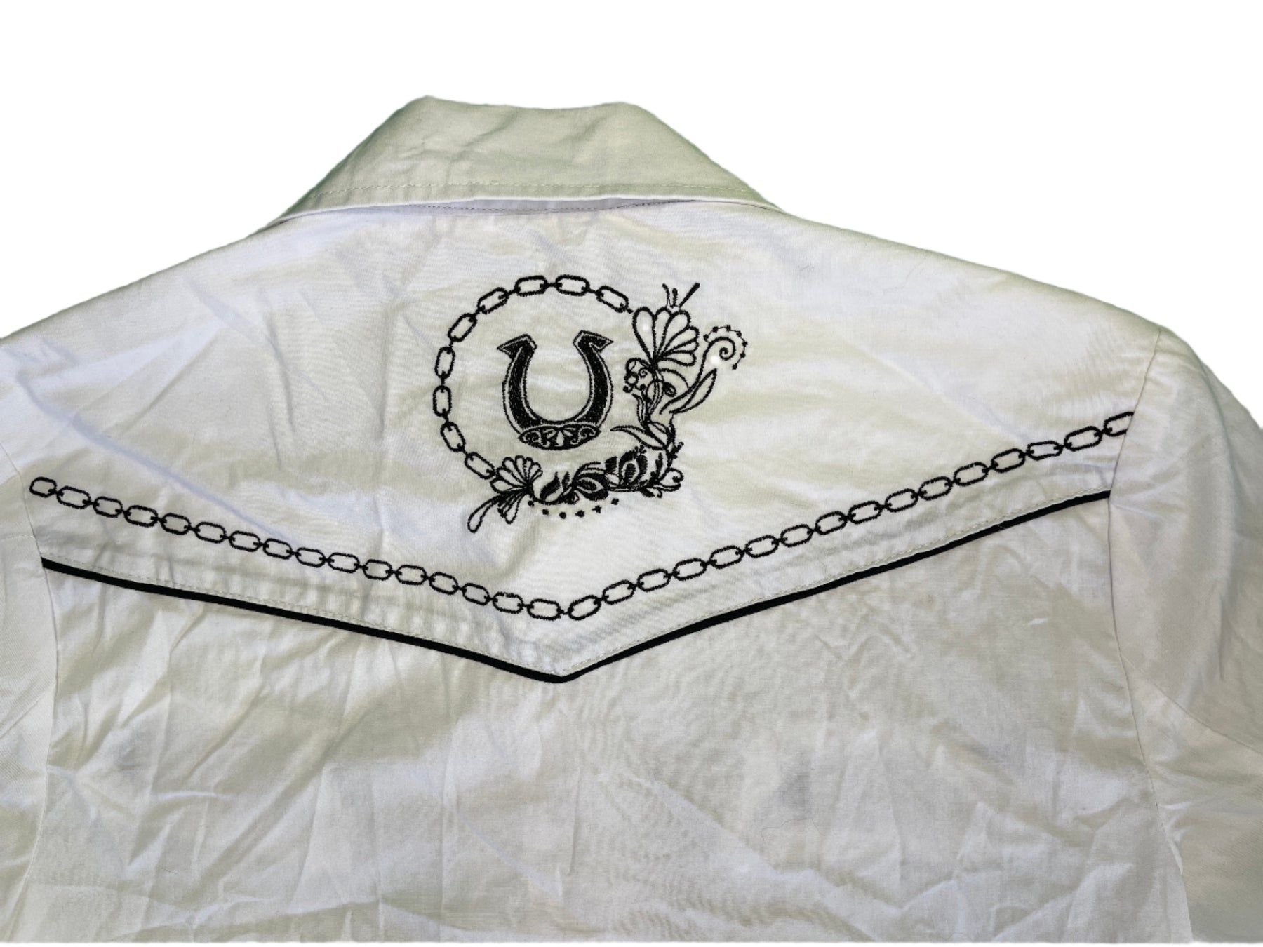 Western Mexican Cowboy Horseshoe L/S White Dress Shirt Youth Medium 12