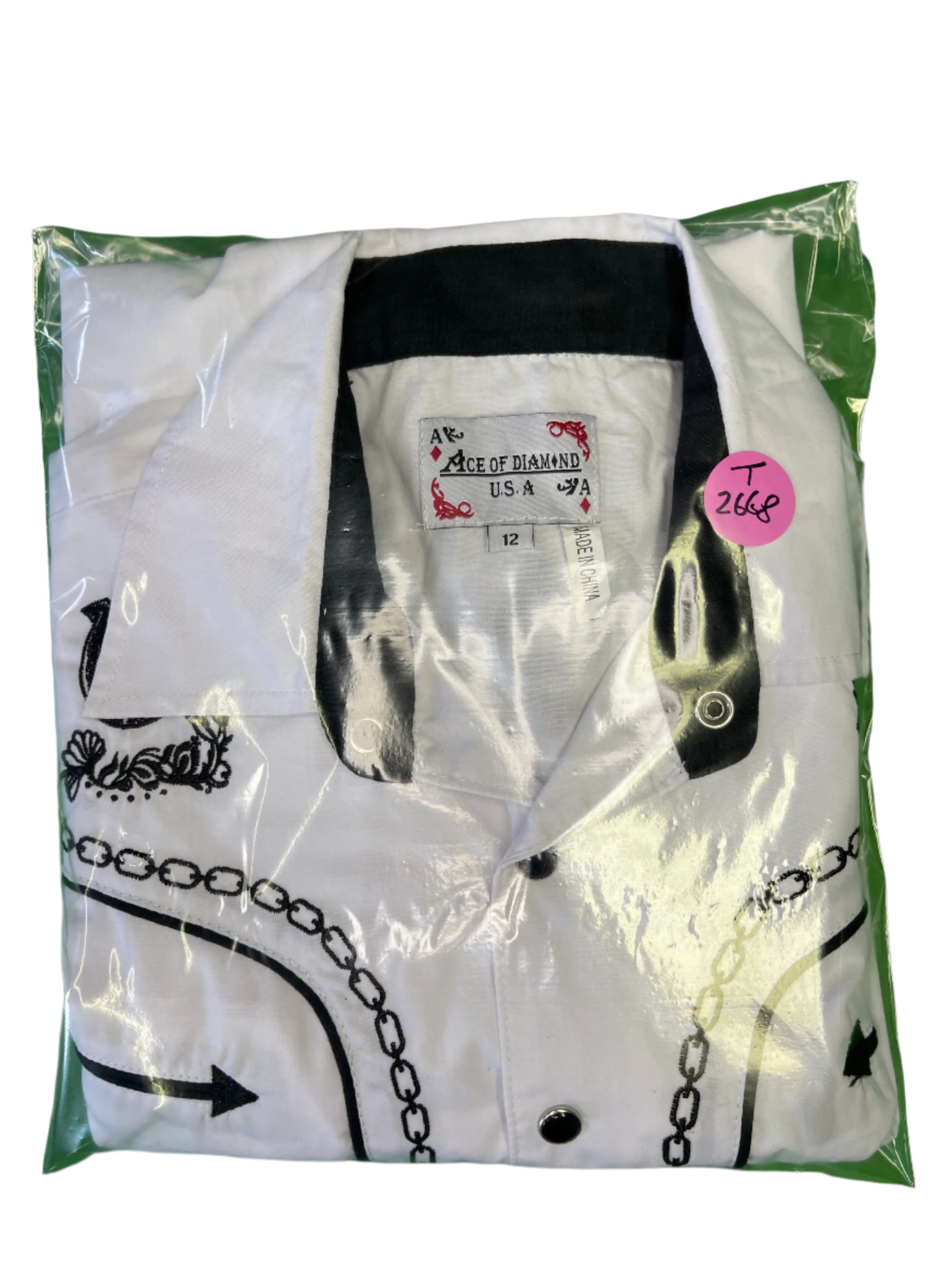 Western Mexican Cowboy Horseshoe L/S White Dress Shirt Youth Medium 12