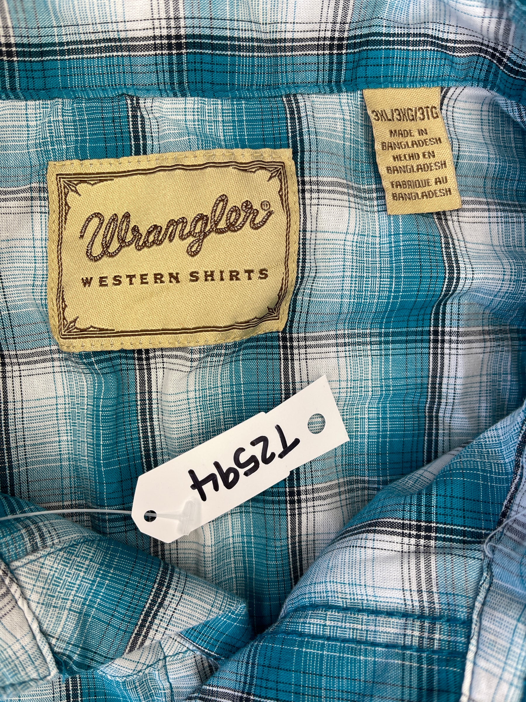 Wrangler Cowboy Western Plaid S/S Shirt with Poppers Men's 3X-Large