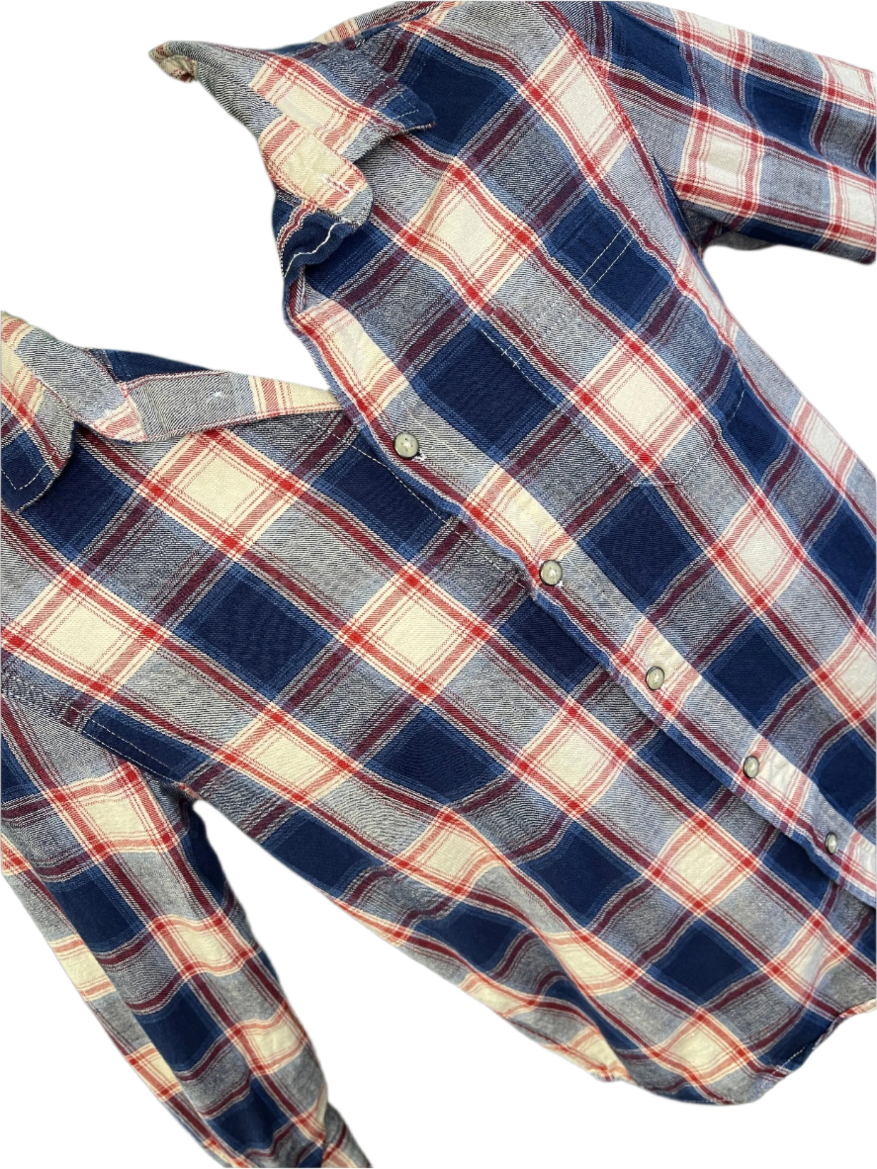 Wrangler Western Plaid L/S Shirt Red/Blue Plaid 100% Cotton Youth Large 10-12