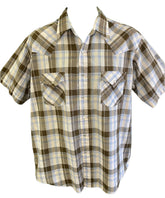Plains Westernwear Cowboy Western Plaid S/S Shirt with Poppers Green Men's Large