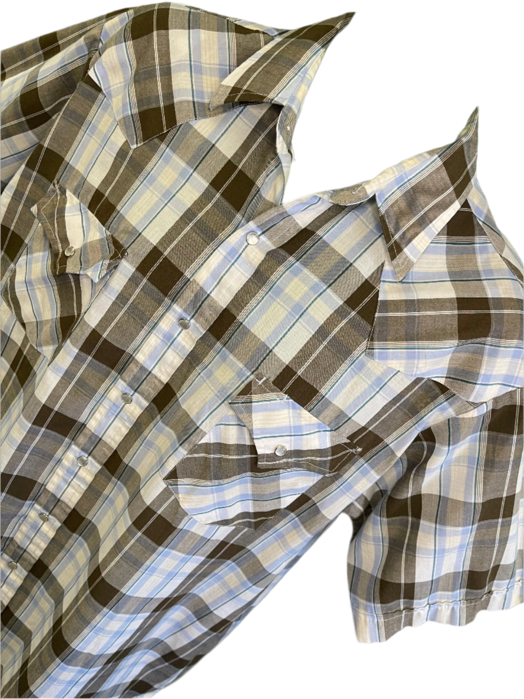 Plains Westernwear Cowboy Western Plaid S/S Shirt with Poppers Green Men's Large