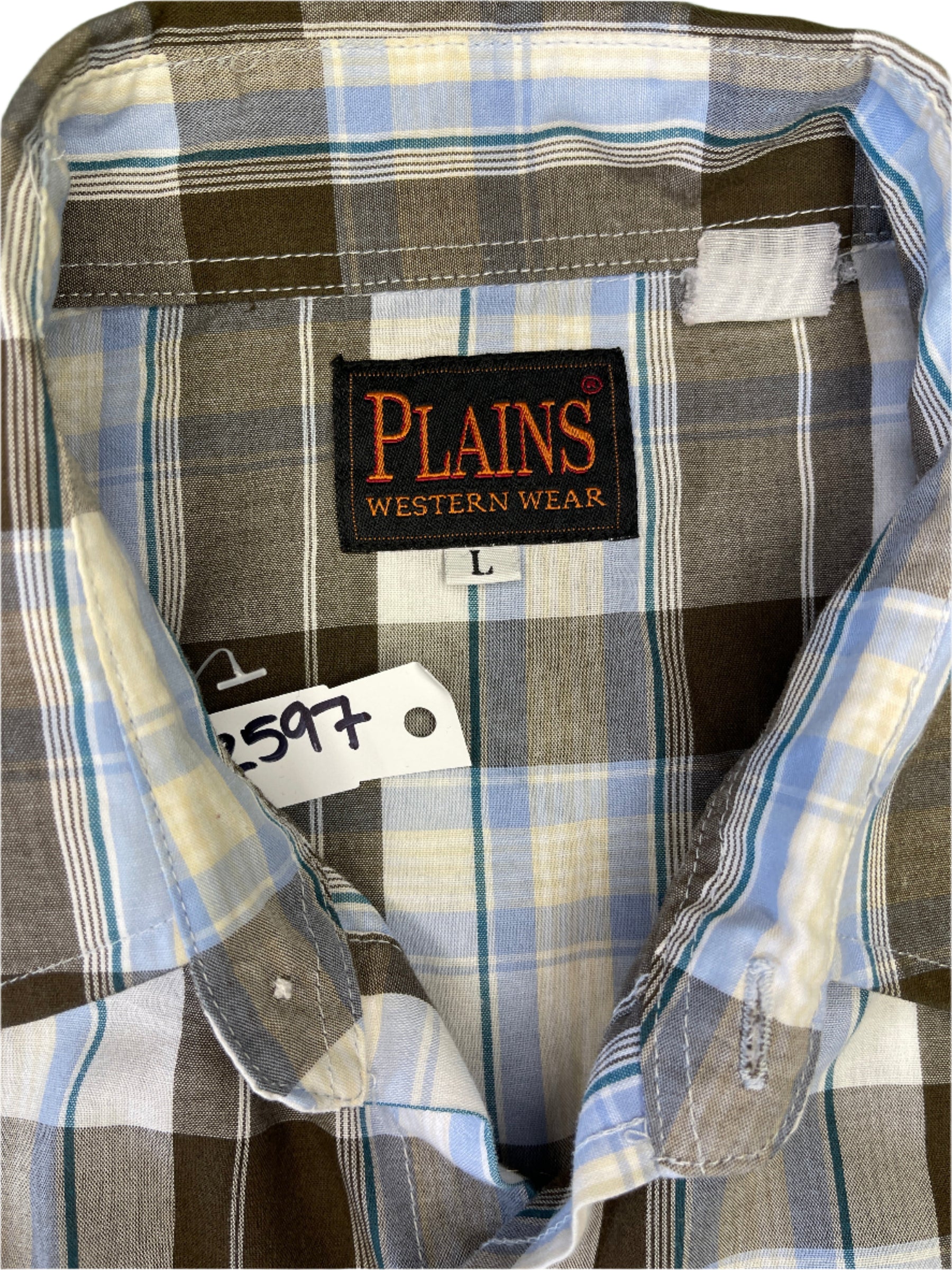Plains Westernwear Cowboy Western Plaid S/S Shirt with Poppers Green Men's Large