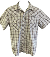 Wrangler Cowboy Western Plaid S/S Shirt with Poppers Grey Men's Large