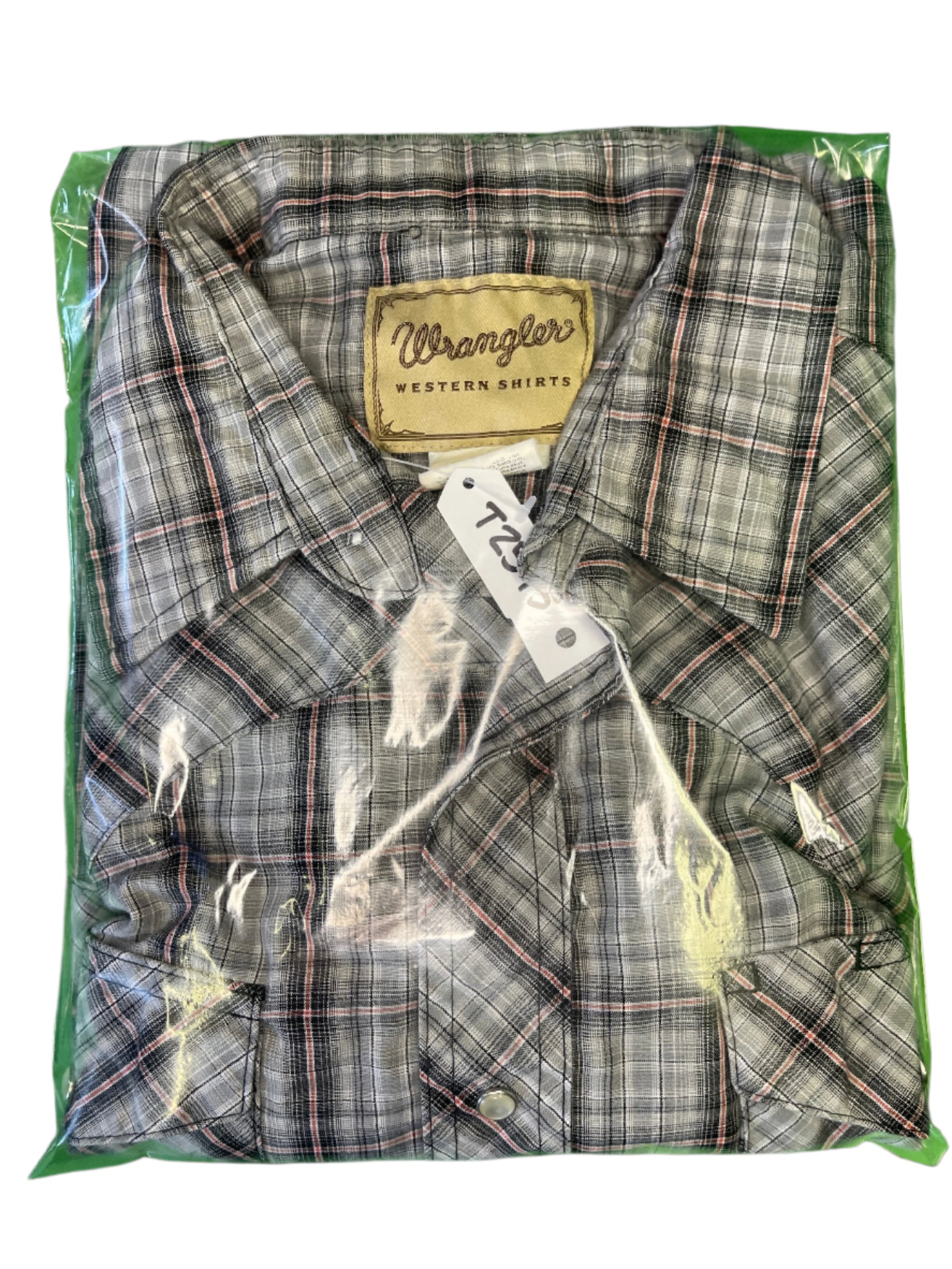Wrangler Cowboy Western Plaid S/S Shirt with Poppers Grey Men's Large