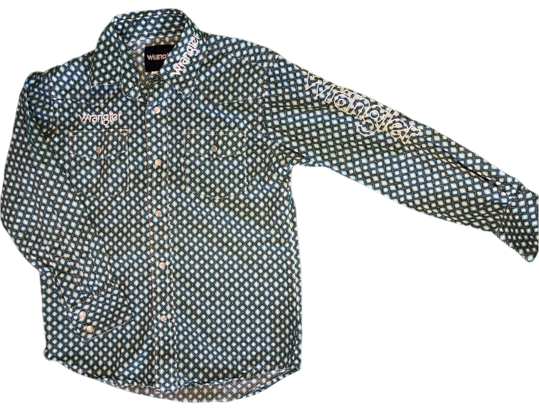 Wrangler Cowboy Western Plaid L/S Shirt w/ Poppers Teal/Turquoise Youth Small 8