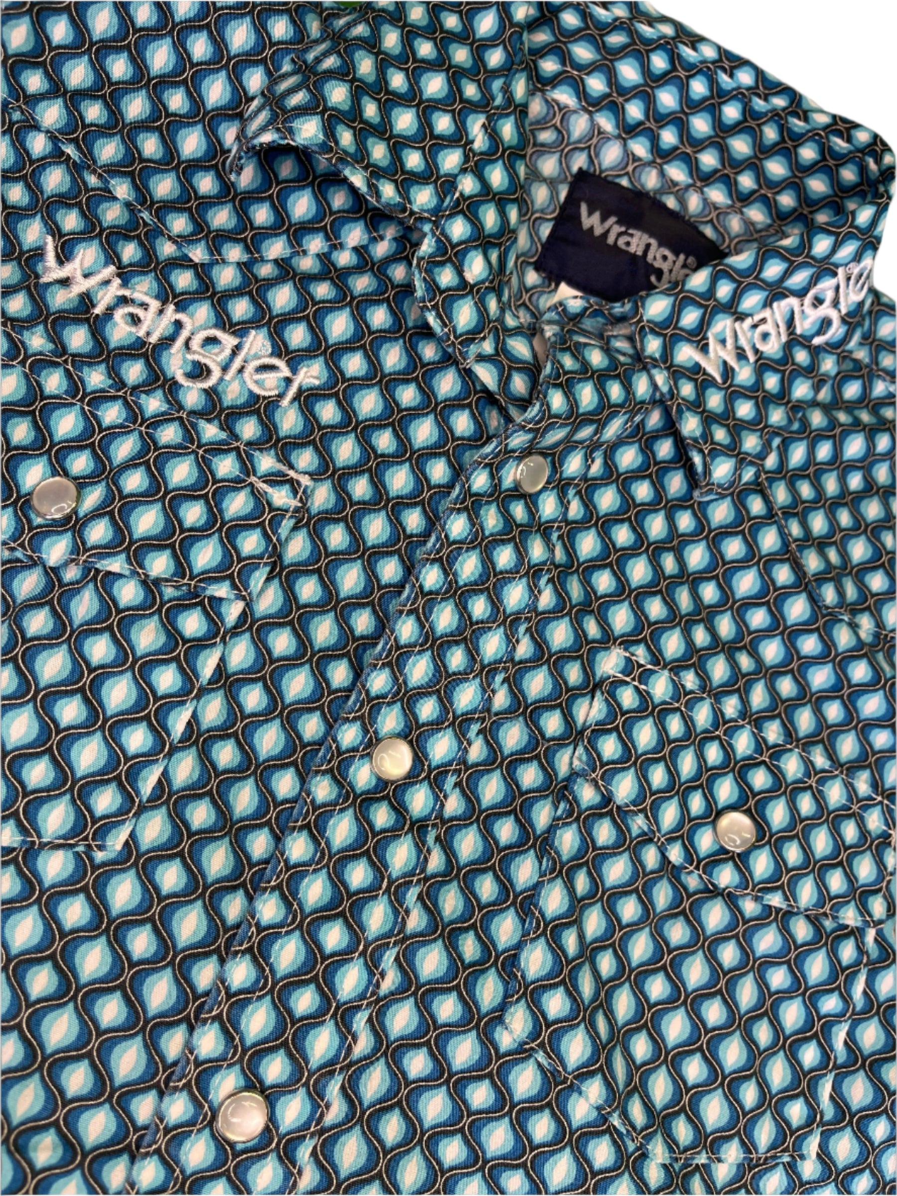 Wrangler Cowboy Western Plaid L/S Shirt w/ Poppers Teal/Turquoise Youth Small 8