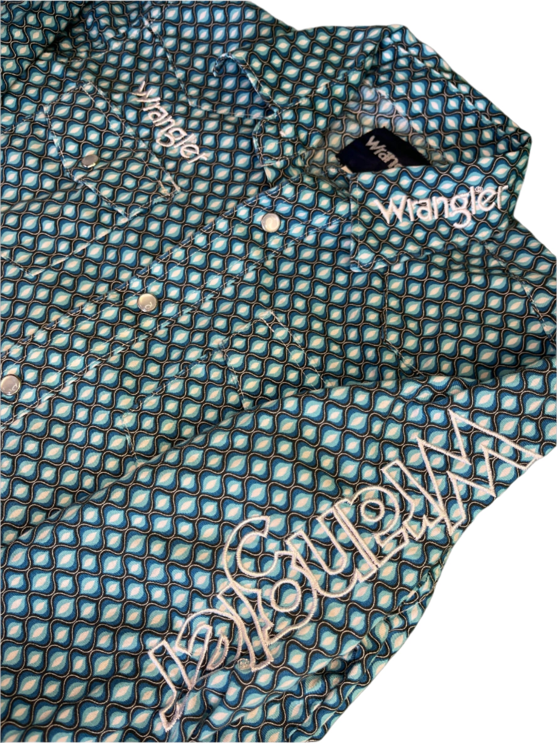 Wrangler Cowboy Western Plaid L/S Shirt w/ Poppers Teal/Turquoise Youth Small 8