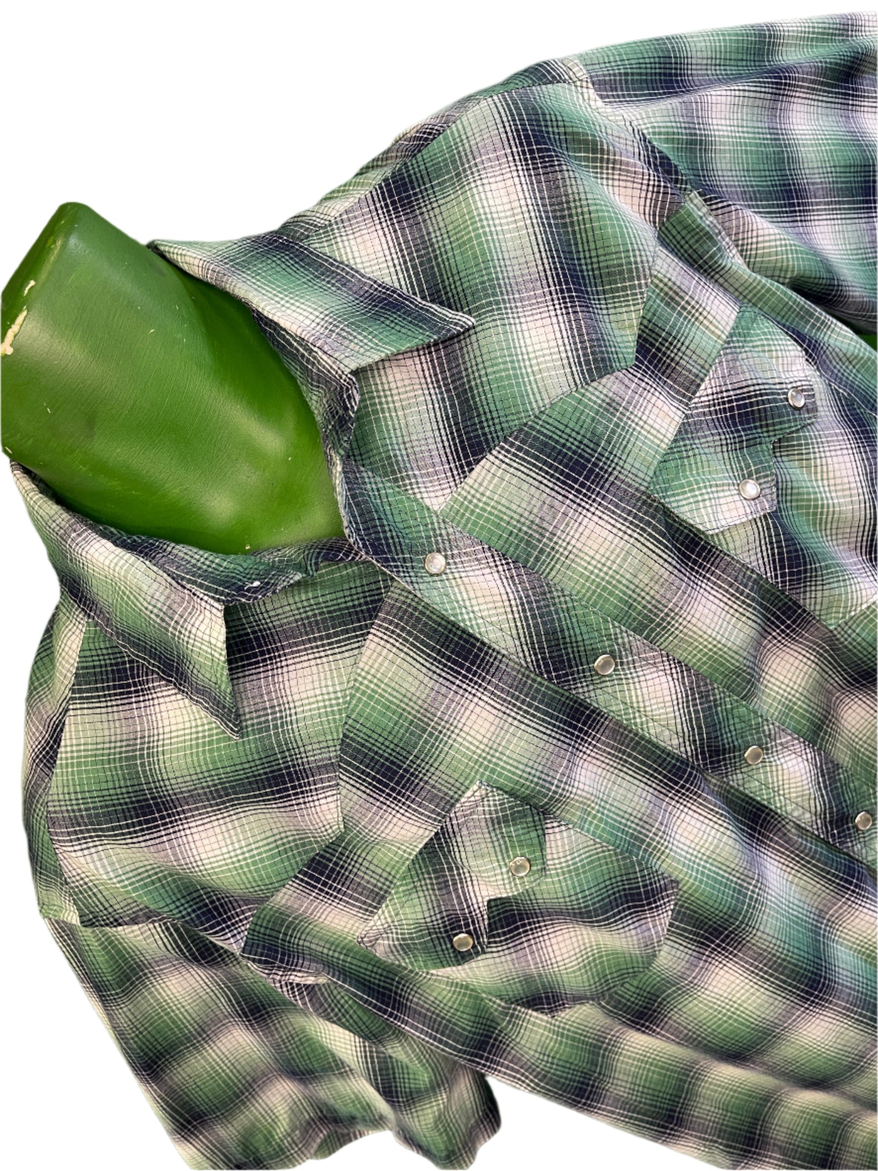 Wrangler Cowboy Western Plaid S/S Shirt with Poppers Green Men's X-Large