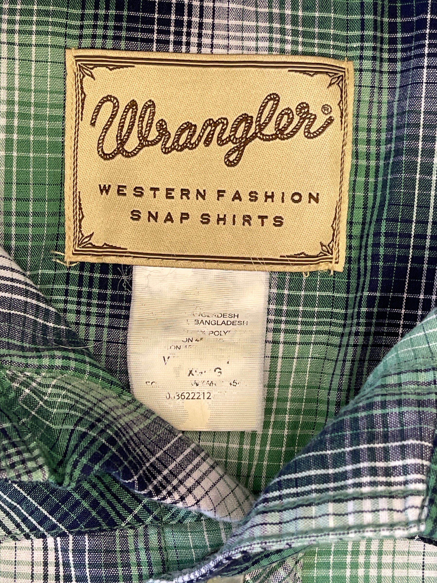 Wrangler Cowboy Western Plaid S/S Shirt with Poppers Green Men's X-Large