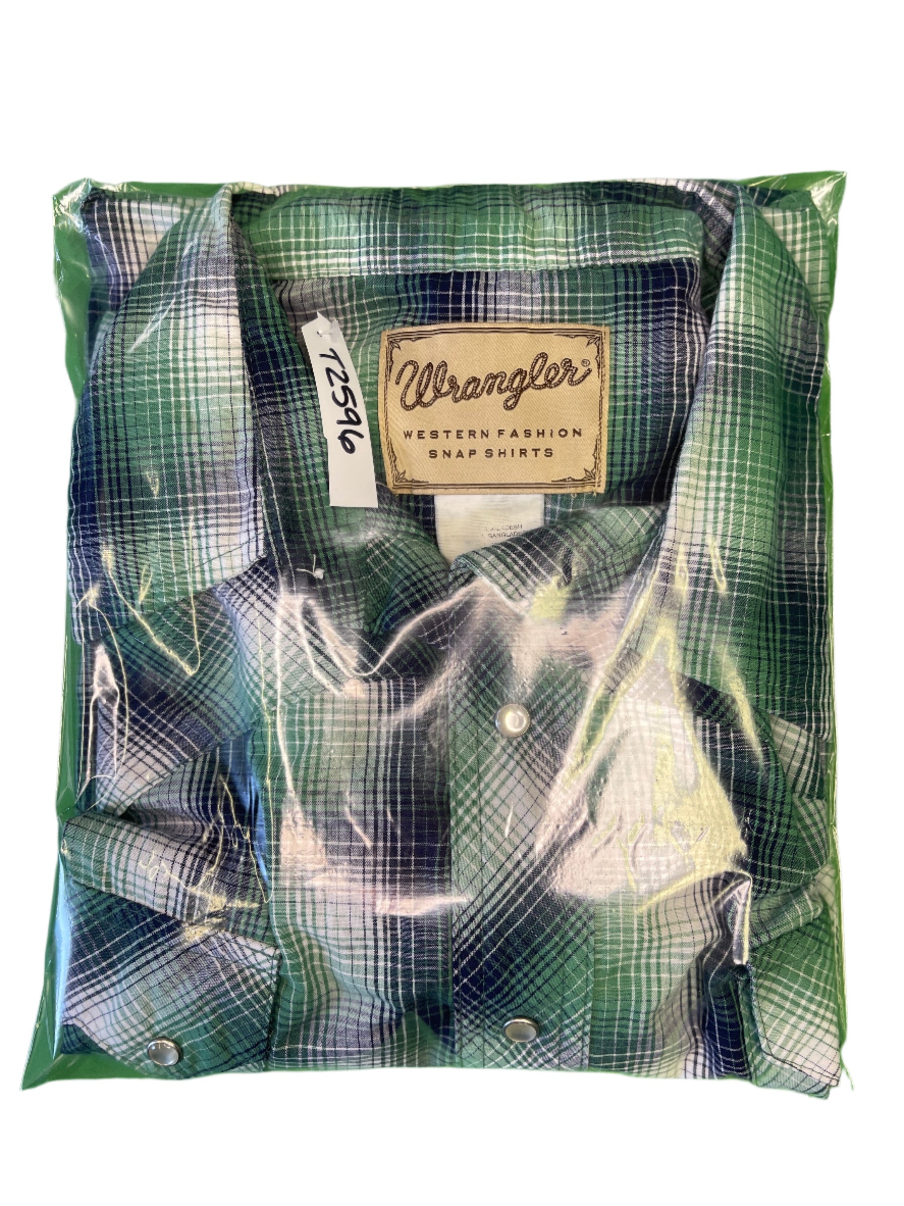 Wrangler Cowboy Western Plaid S/S Shirt with Poppers Green Men's X-Large