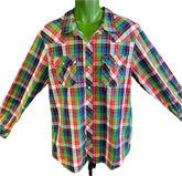 Red Blue and Green Plaid Western Shirt L/S 100% Cotton Men's X-Large