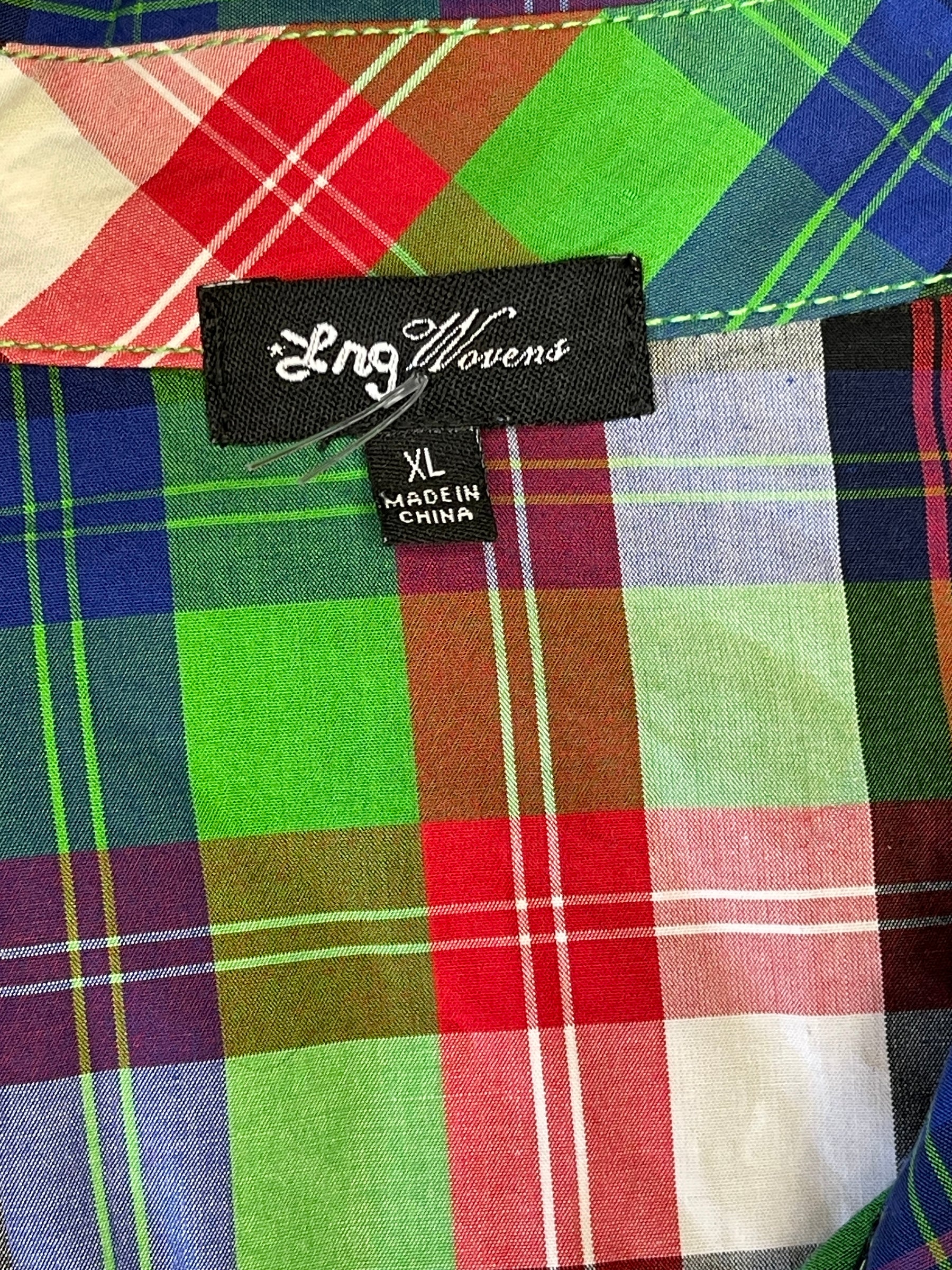 Red Blue and Green Plaid Western Shirt L/S 100% Cotton Men's X-Large