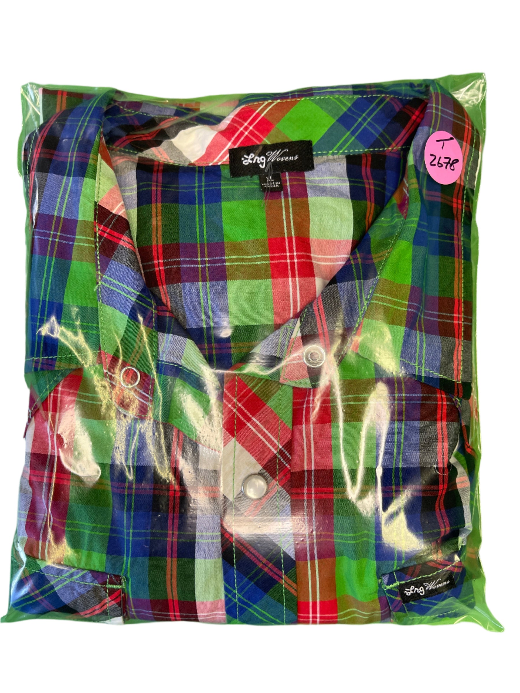 Red Blue and Green Plaid Western Shirt L/S 100% Cotton Men's X-Large
