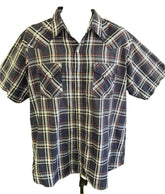 Ely Cattleman Western S/S Navy Plaid Shirt Poppers Men's X-Large