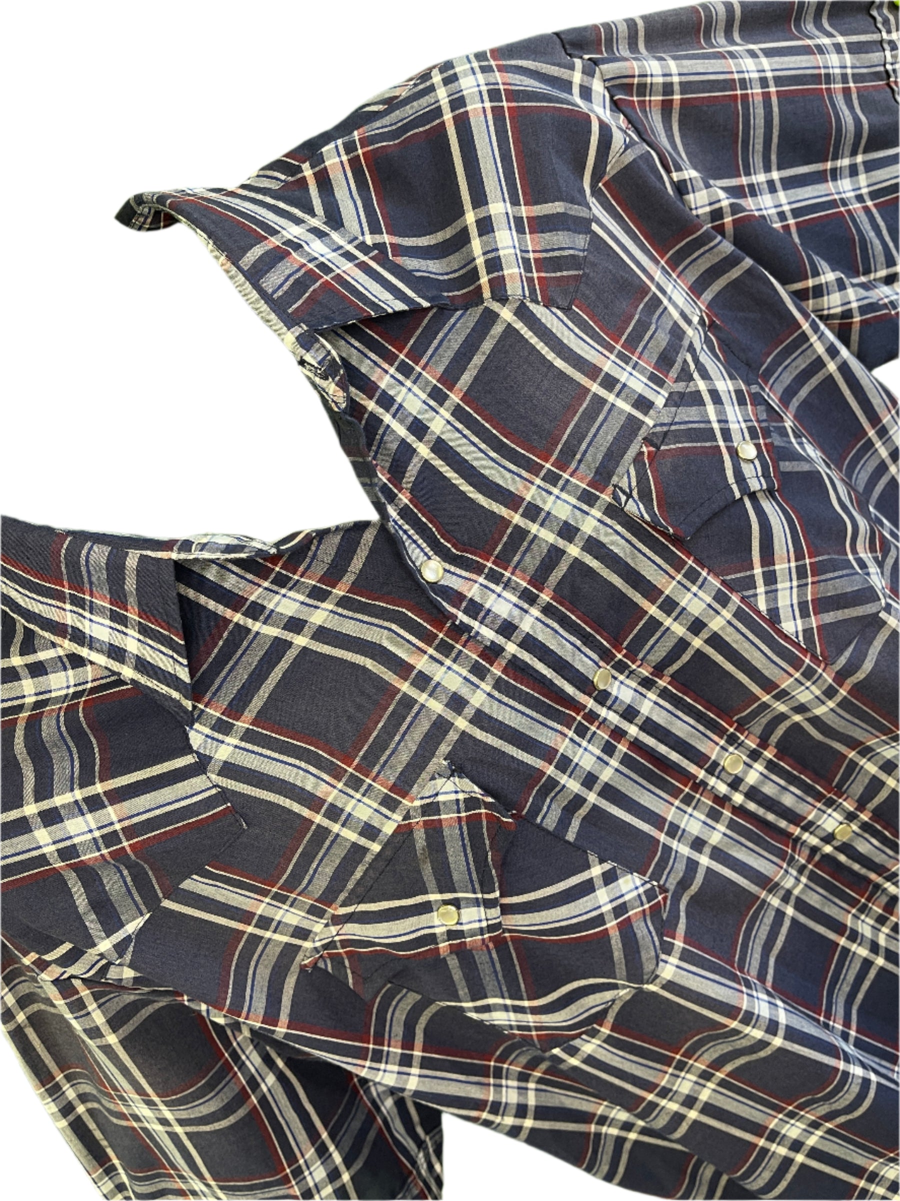 Ely Cattleman Western S/S Navy Plaid Shirt Poppers Men's X-Large