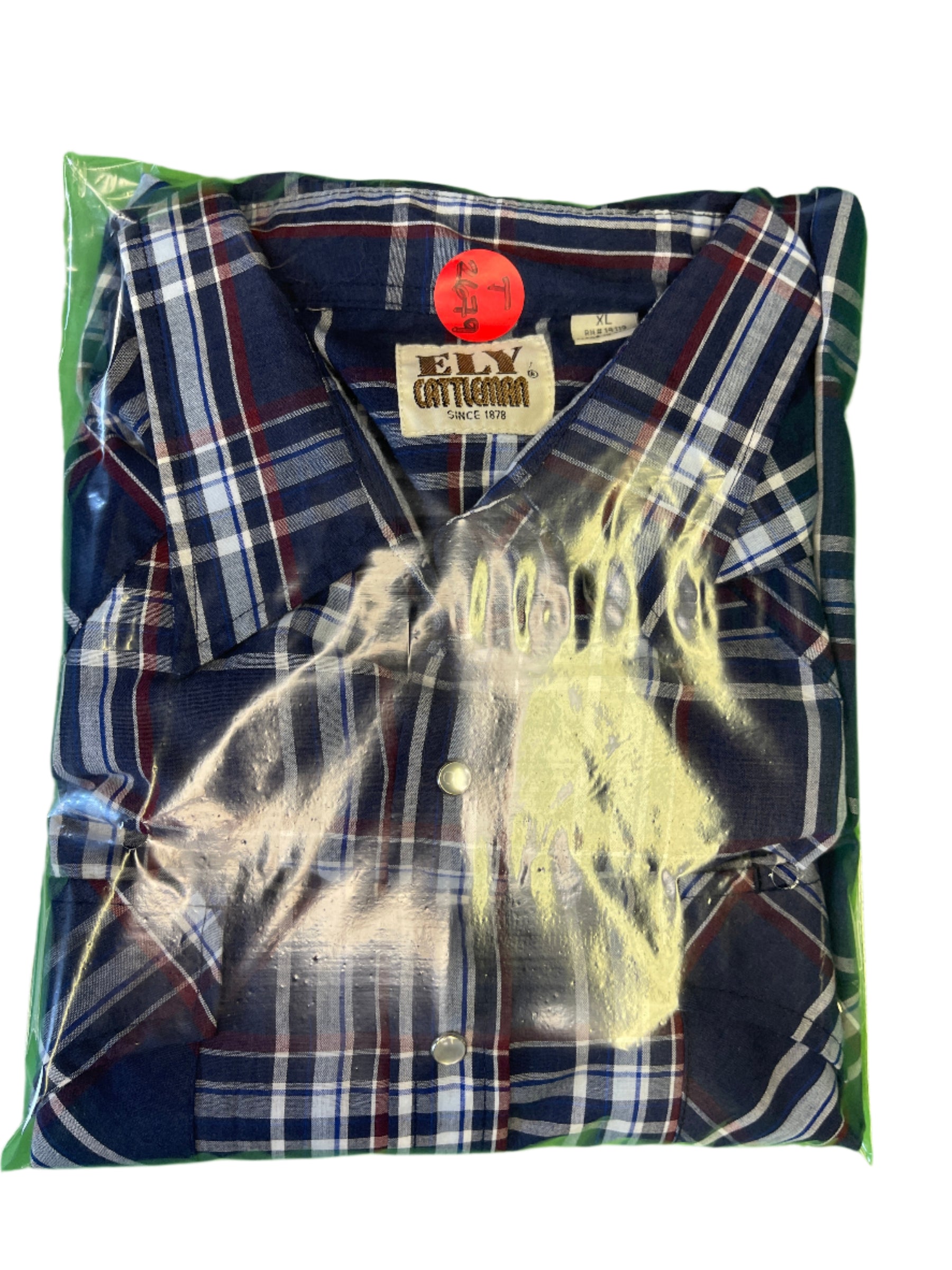 Ely Cattleman Western S/S Navy Plaid Shirt Poppers Men's X-Large