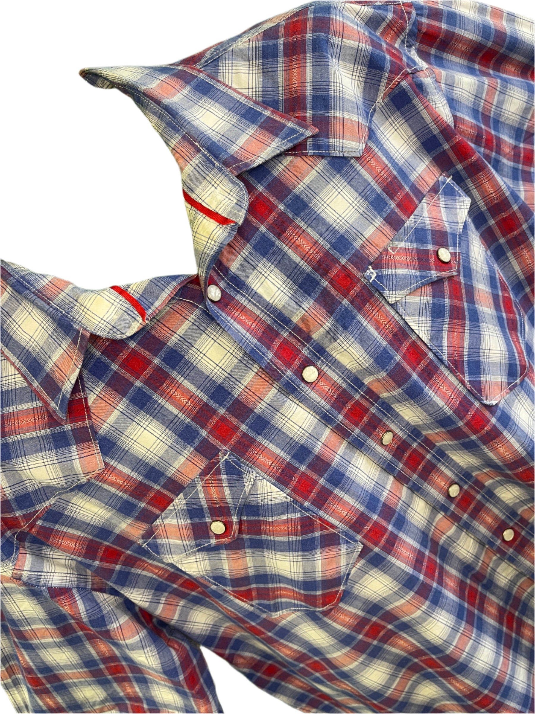 Panhandle Rough Stock Red White Blue Plaid Western Shirt S/S Men's X-Large