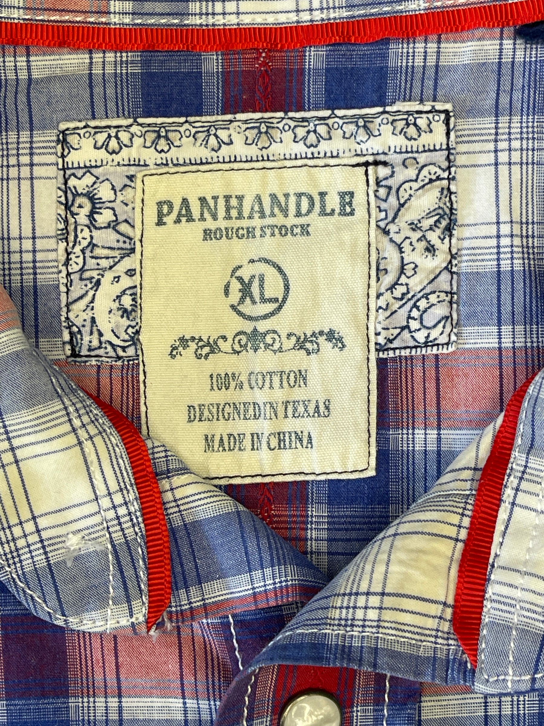 Panhandle Rough Stock Red White Blue Plaid Western Shirt S/S Men's X-Large