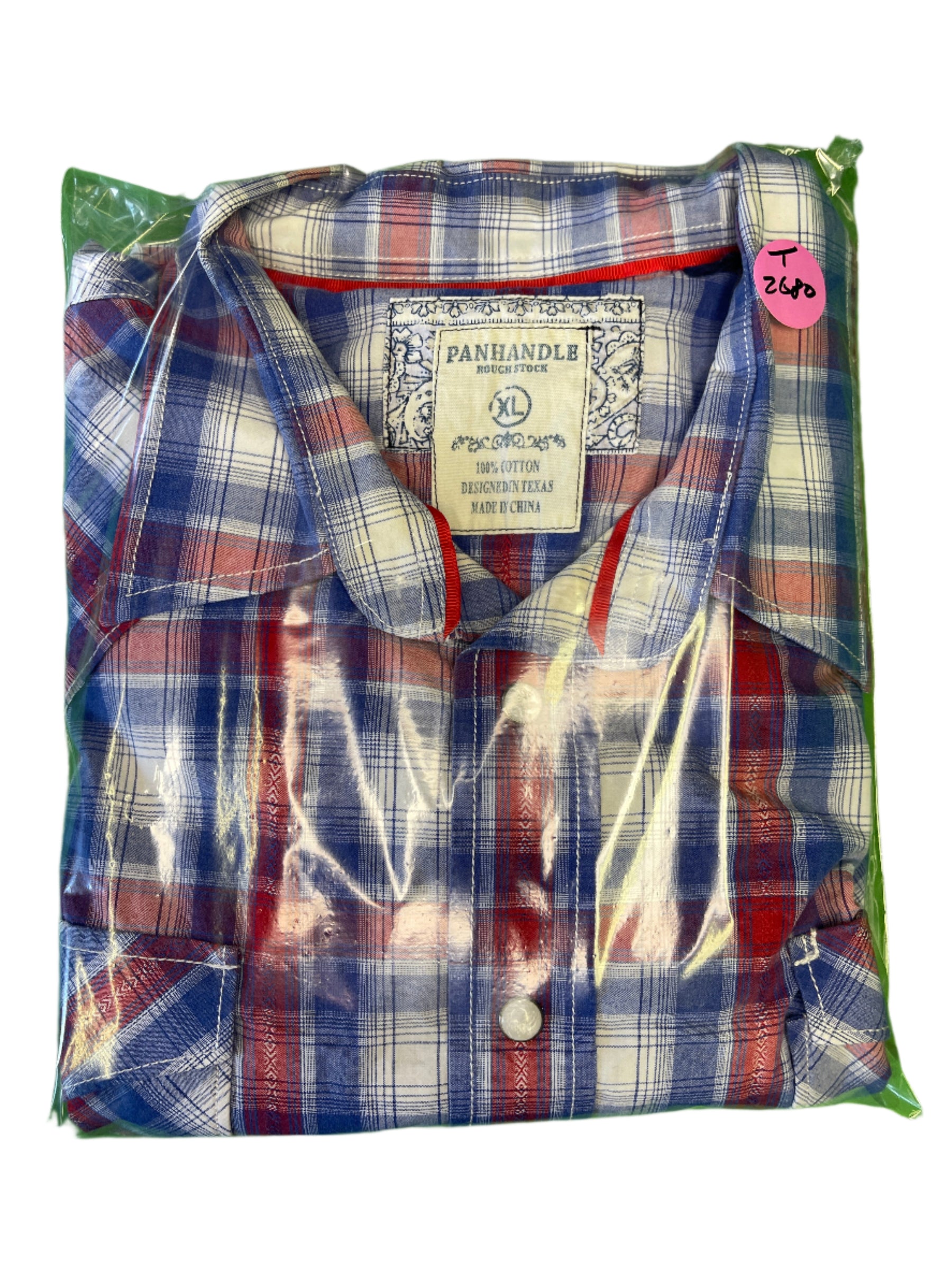Panhandle Rough Stock Red White Blue Plaid Western Shirt S/S Men's X-Large