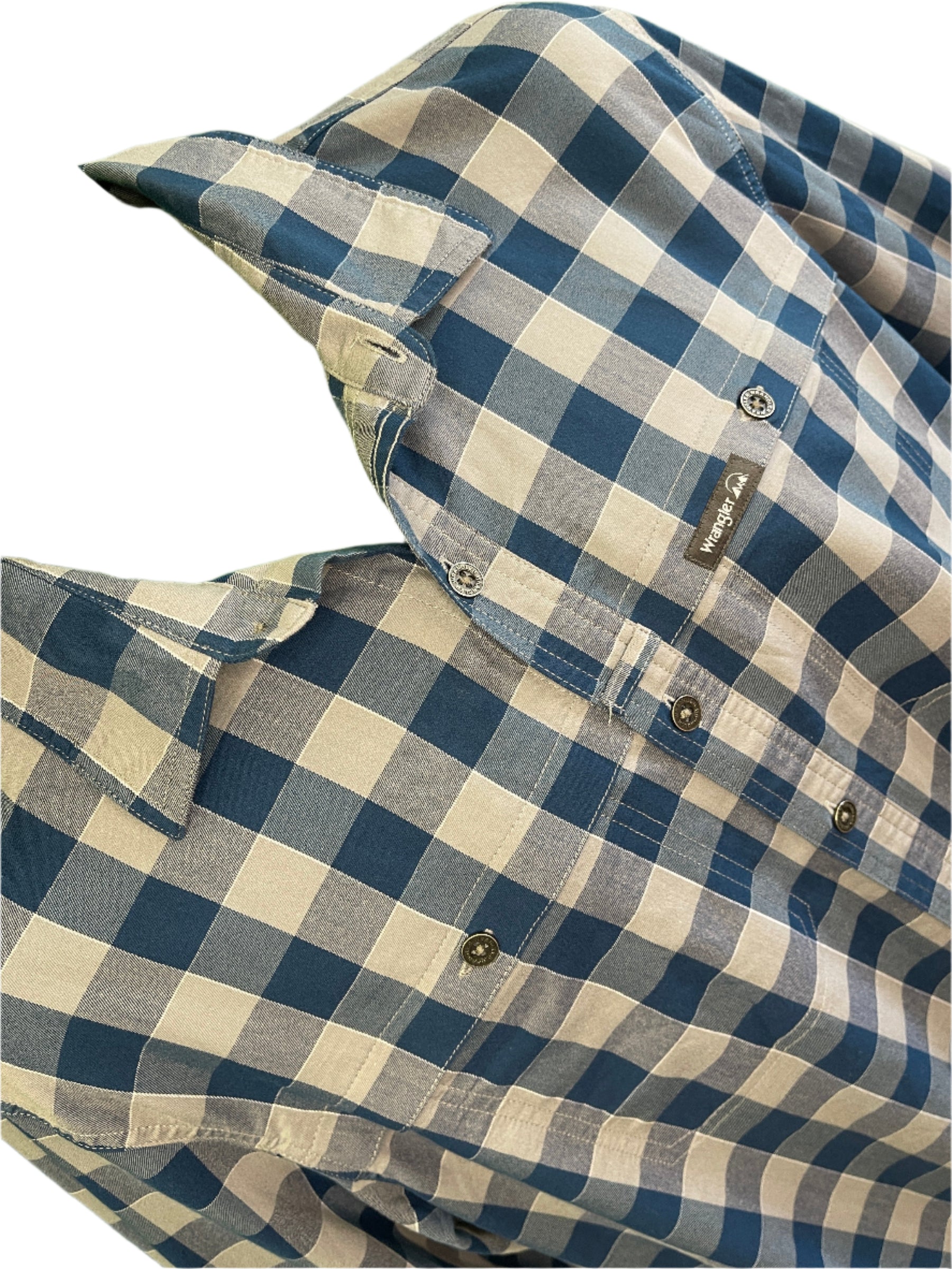 Wrangler Grey/Blue Buffalo Plaid Wicking Outdoor L/S Shirt Men's Large