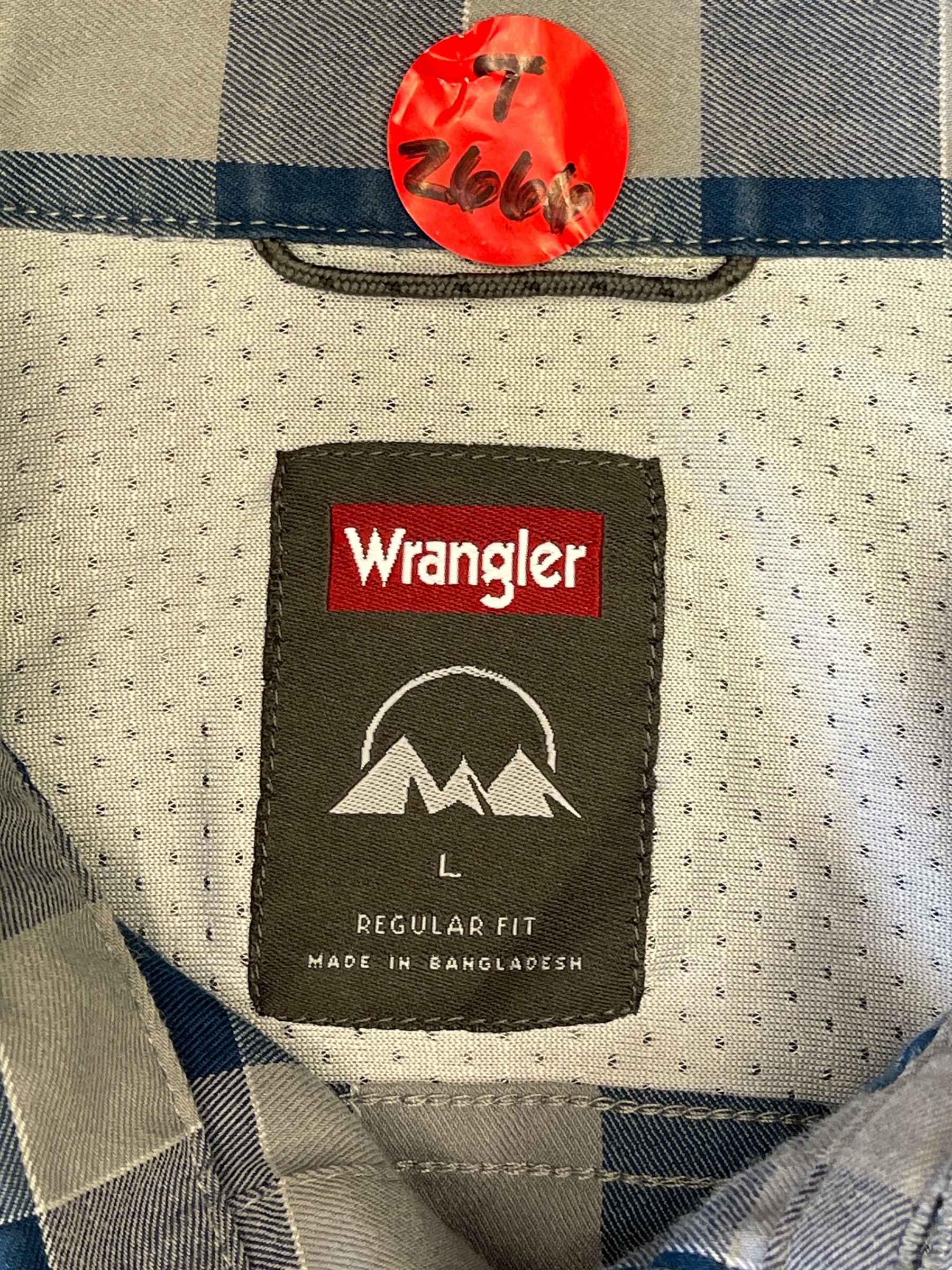 Wrangler Grey/Blue Buffalo Plaid Wicking Outdoor L/S Shirt Men's Large