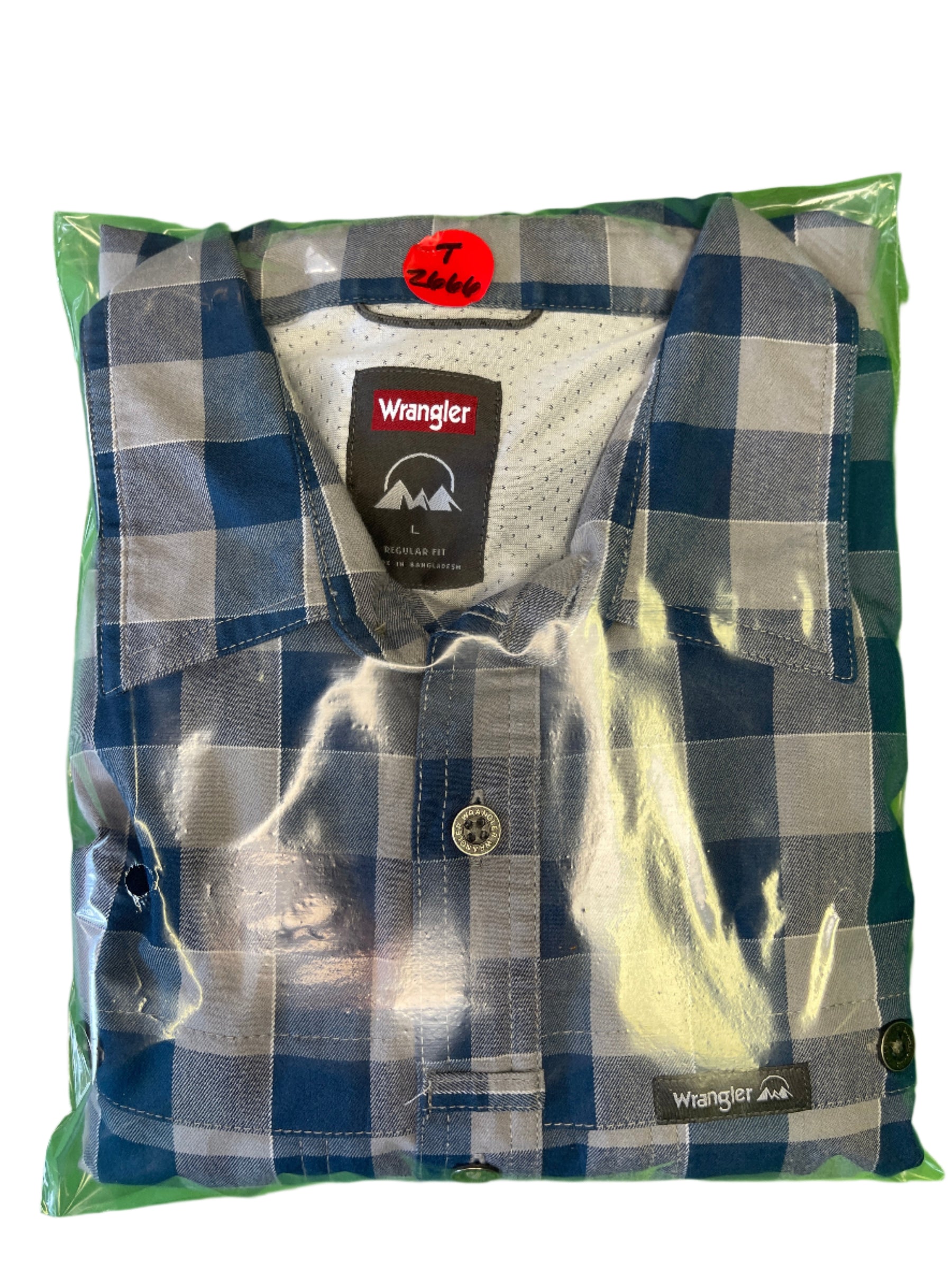Wrangler Grey/Blue Buffalo Plaid Wicking Outdoor L/S Shirt Men's Large