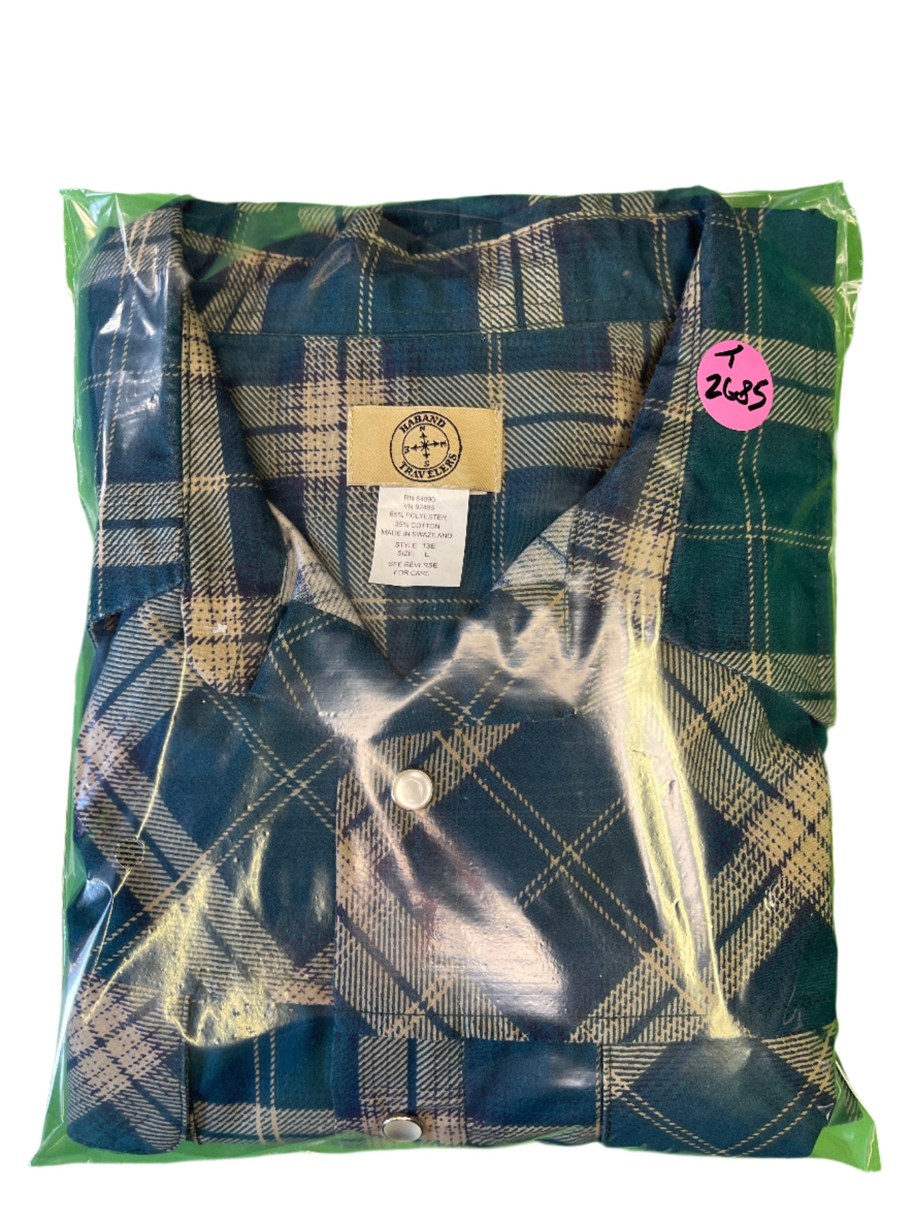 Teal Plaid Khaki L/S Travelling Shirt Wrinkle Free Hiking Men's Large