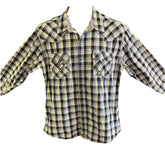 Wrangler 20X Western Shirt Teal Blue Beige Red Plaid 100% Cotton Men's Large