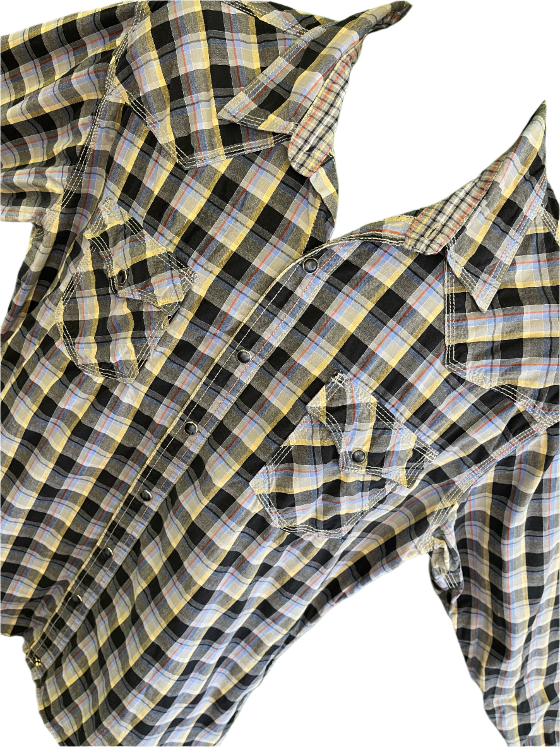 Wrangler 20X Western Shirt Teal Blue Beige Red Plaid 100% Cotton Men's Large