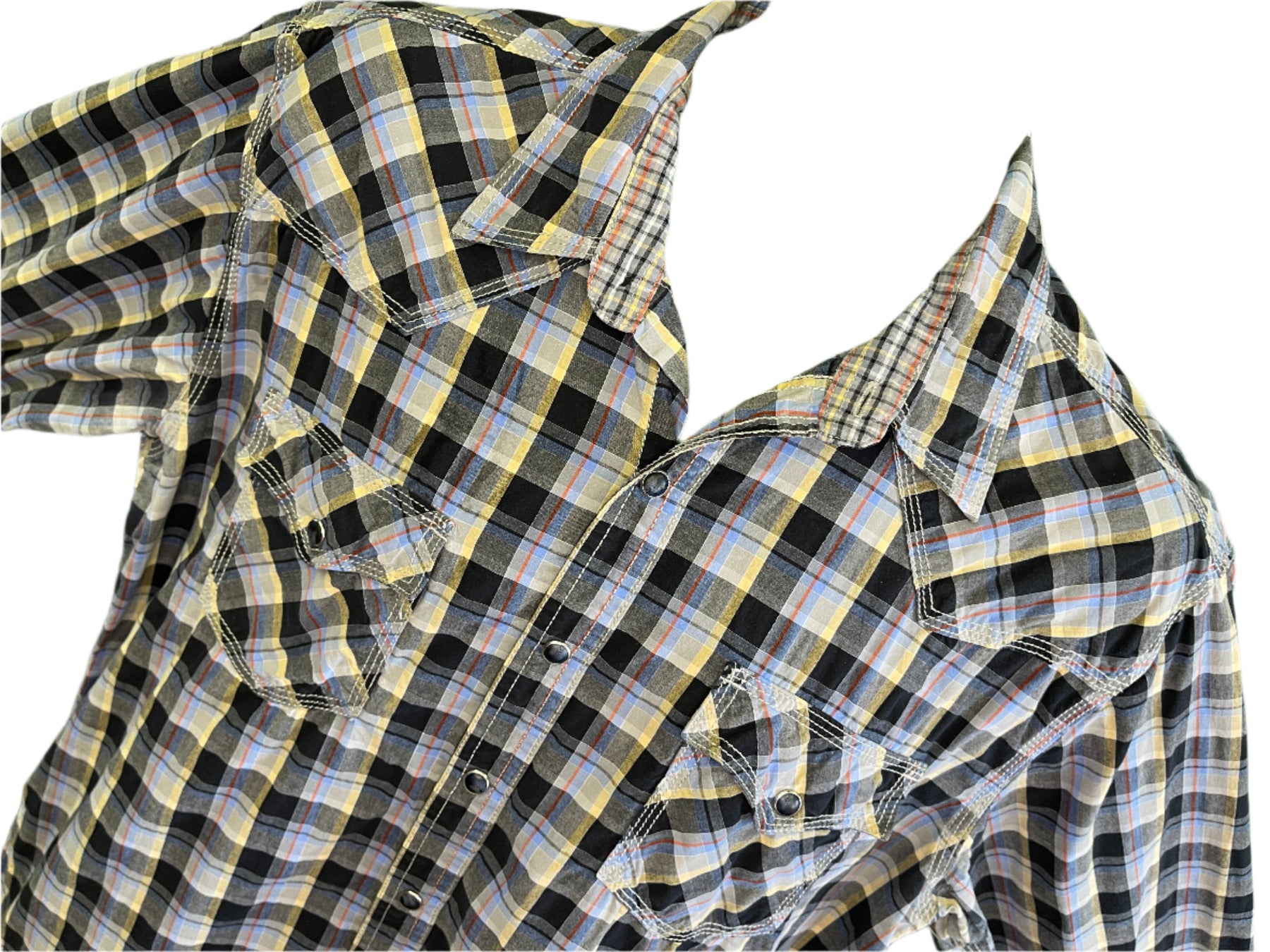 Wrangler 20X Western Shirt Teal Blue Beige Red Plaid 100% Cotton Men's Large