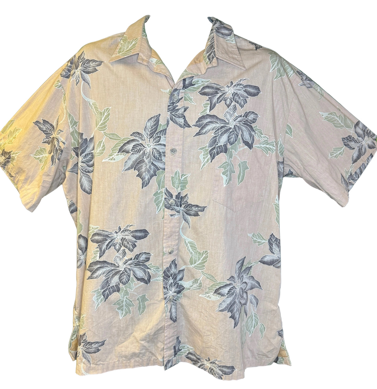 Hawaiian Beige Aloha Shirt Made in Hawaii Men's X-Large