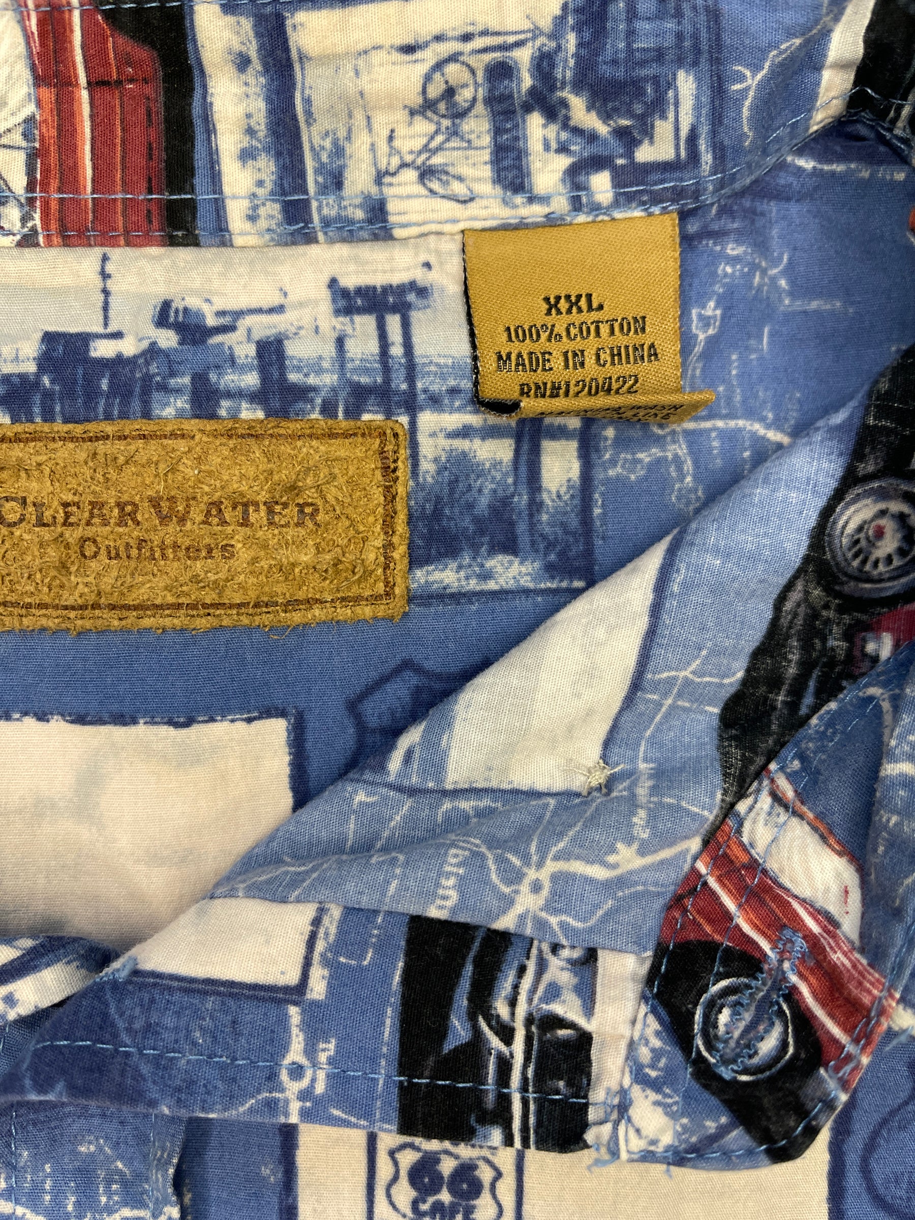 Route 66 American Muscle Cars Mustang Blue Button Up Shirt S/S Men's 2X-Large