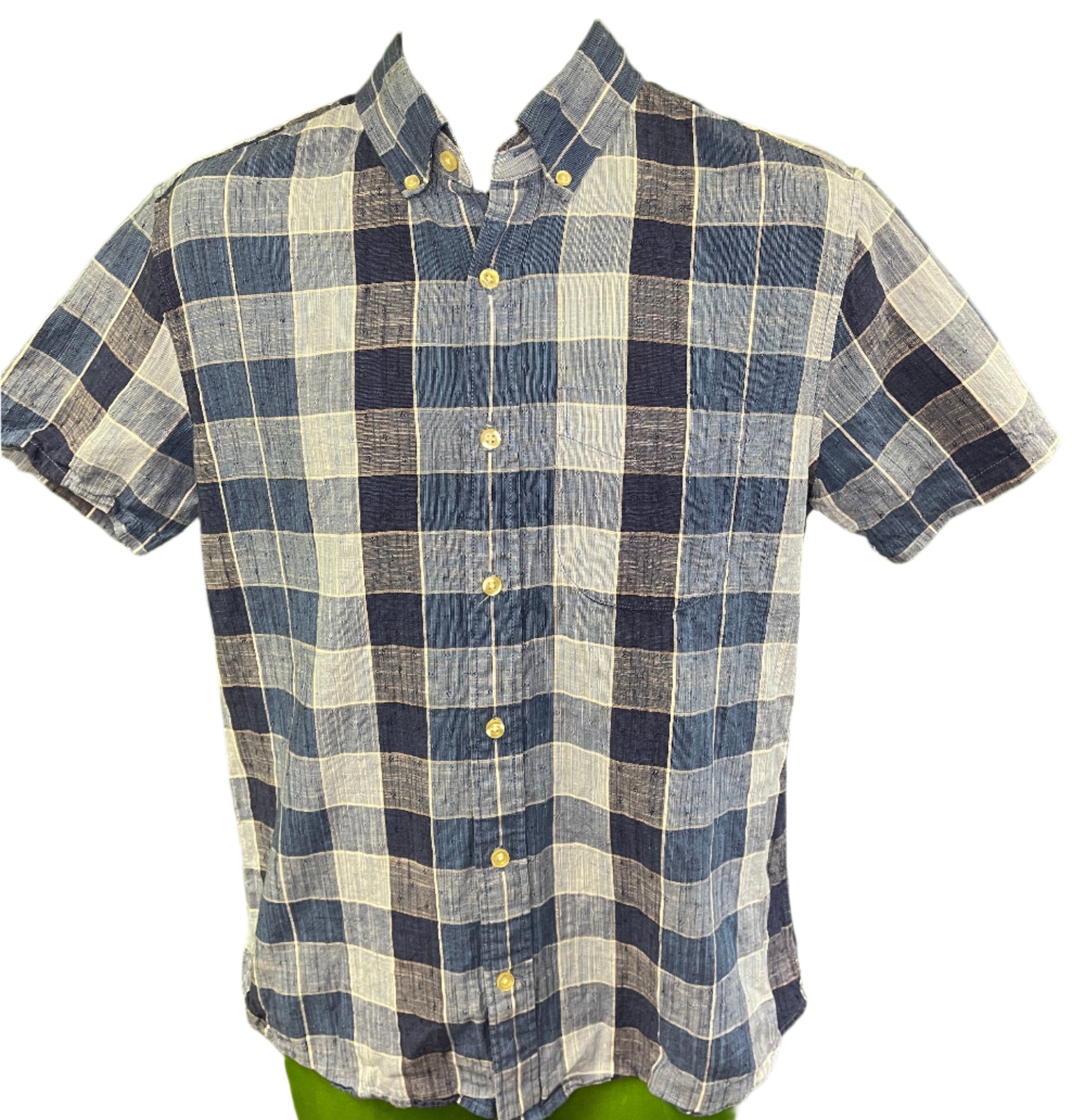 GAP Blue Checked Button Down Collar Linen Blend Shirt Men's Small