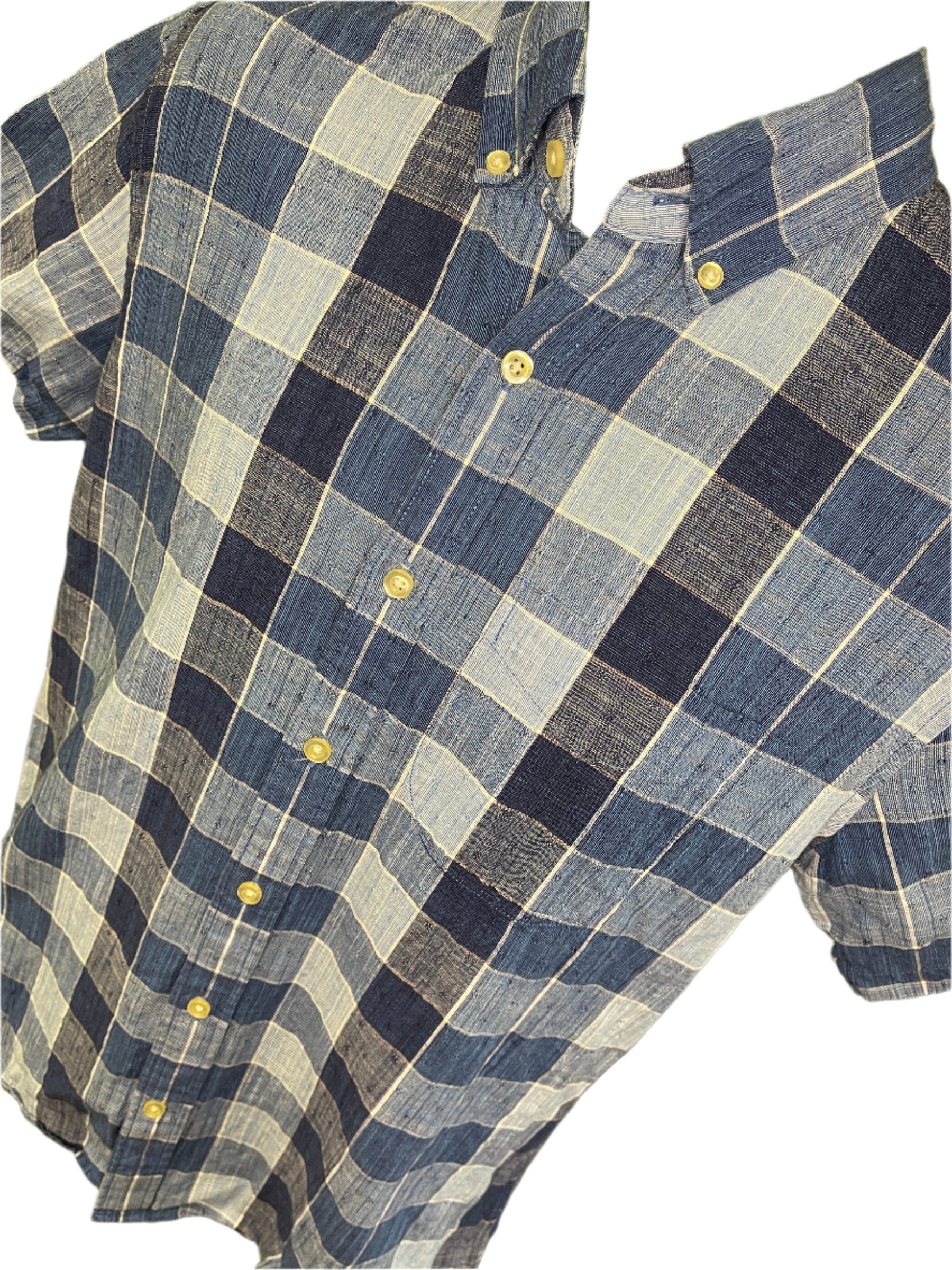 GAP Blue Checked Button Down Collar Linen Blend Shirt Men's Small