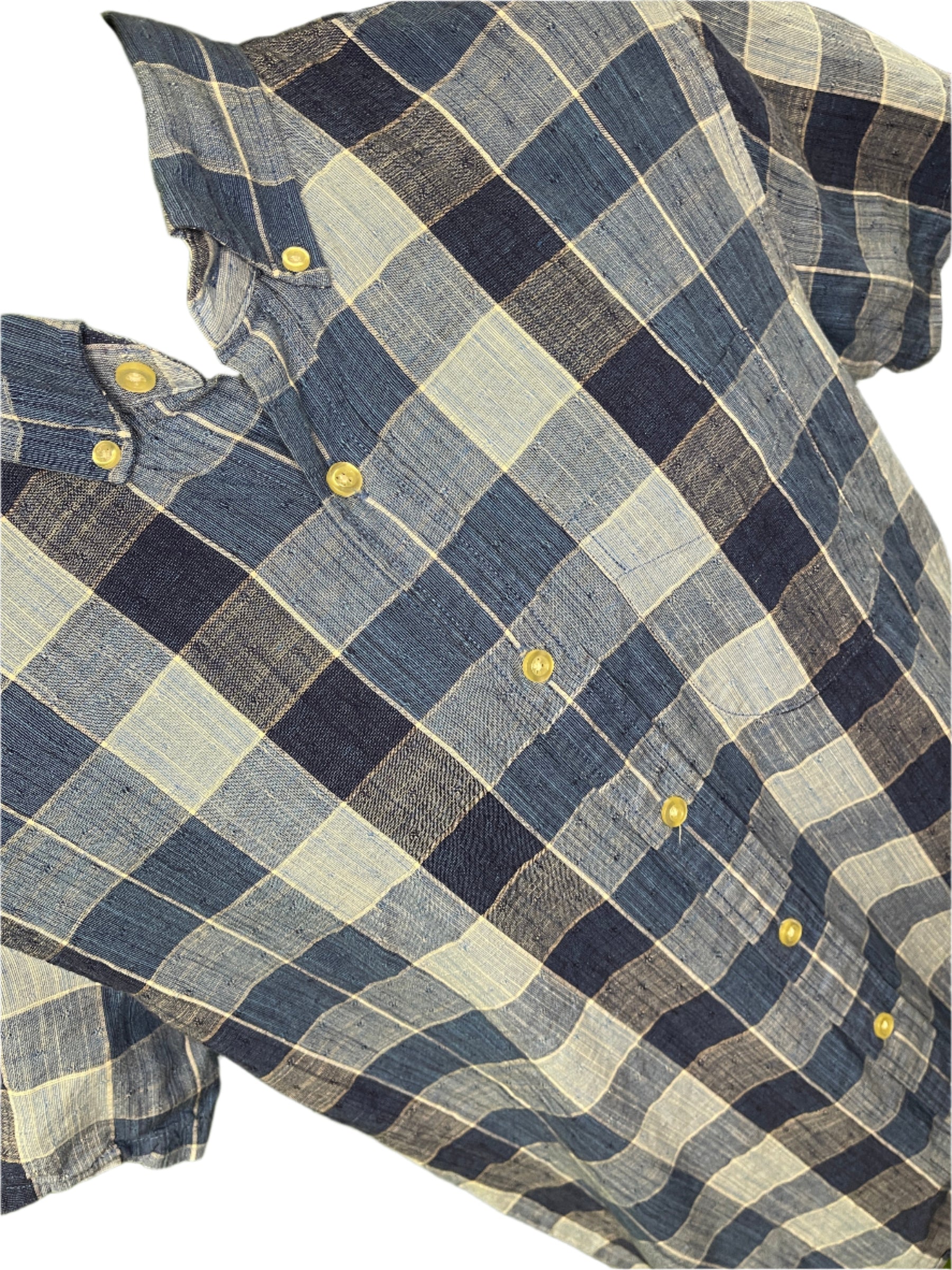 GAP Blue Checked Button Down Collar Linen Blend Shirt Men's Small