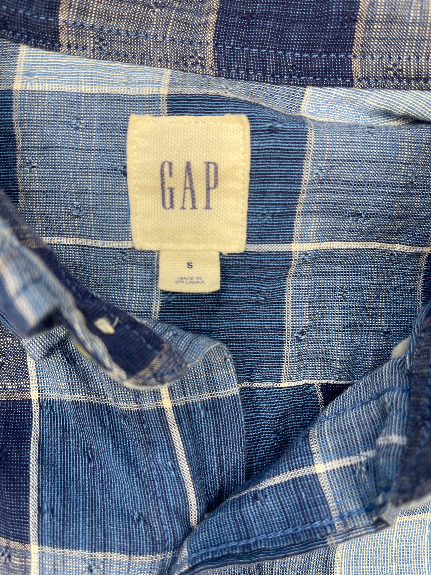 GAP Blue Checked Button Down Collar Linen Blend Shirt Men's Small